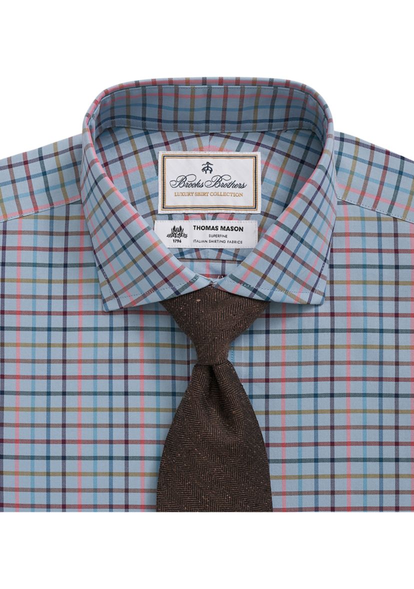 Mens X Thomas Mason Cotton Twill Londoner Collar Checked Dress Shirt
