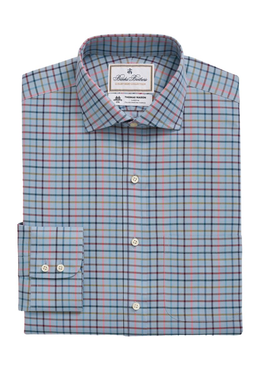Mens X Thomas Mason Cotton Twill Londoner Collar Checked Dress Shirt