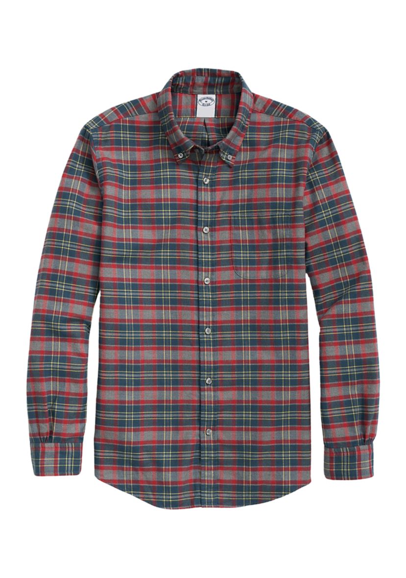 Mens Portuguese Flannel Polo Button Down Collar Plaid Shirt