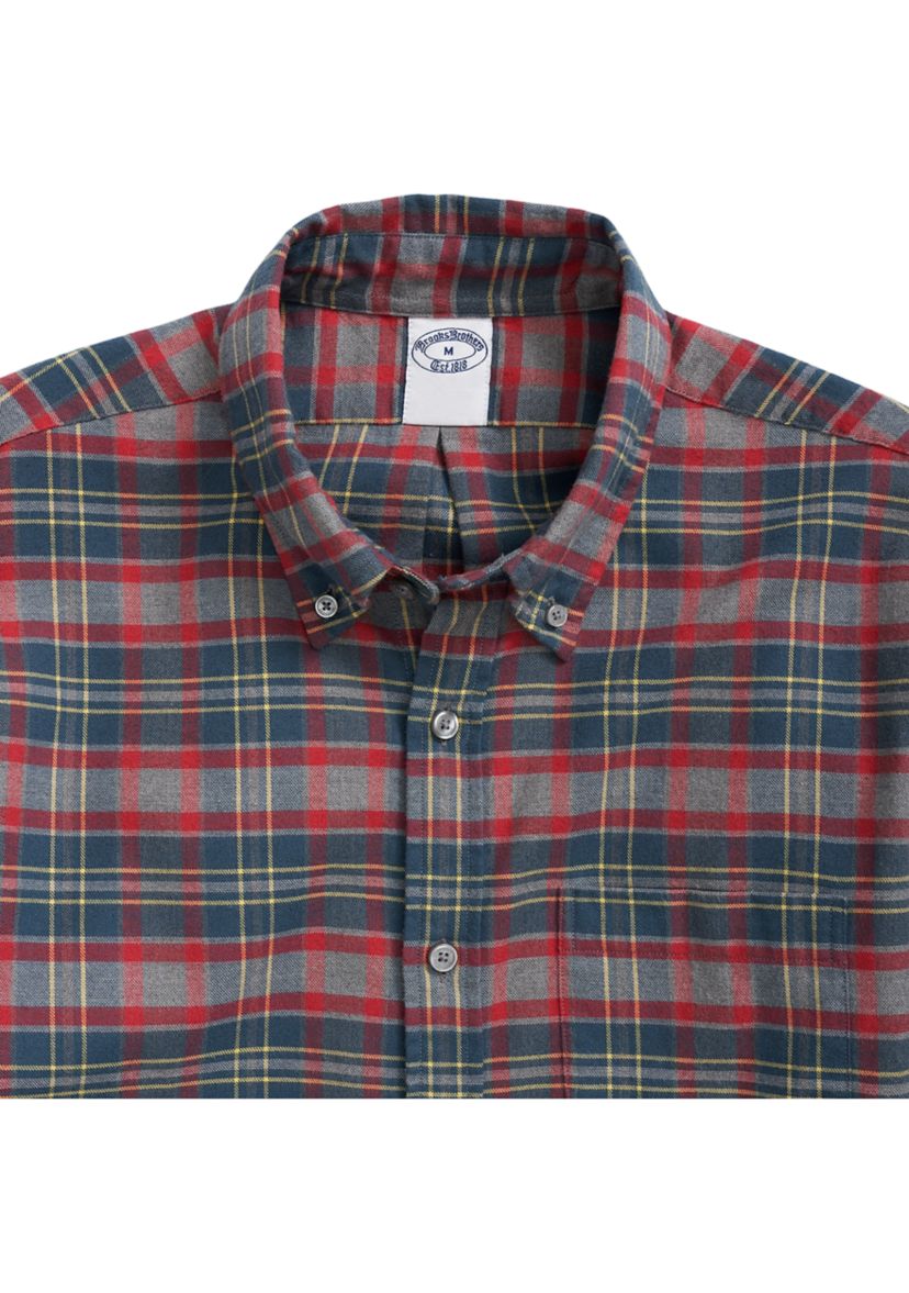 Mens Portuguese Flannel Polo Button Down Collar Plaid Shirt