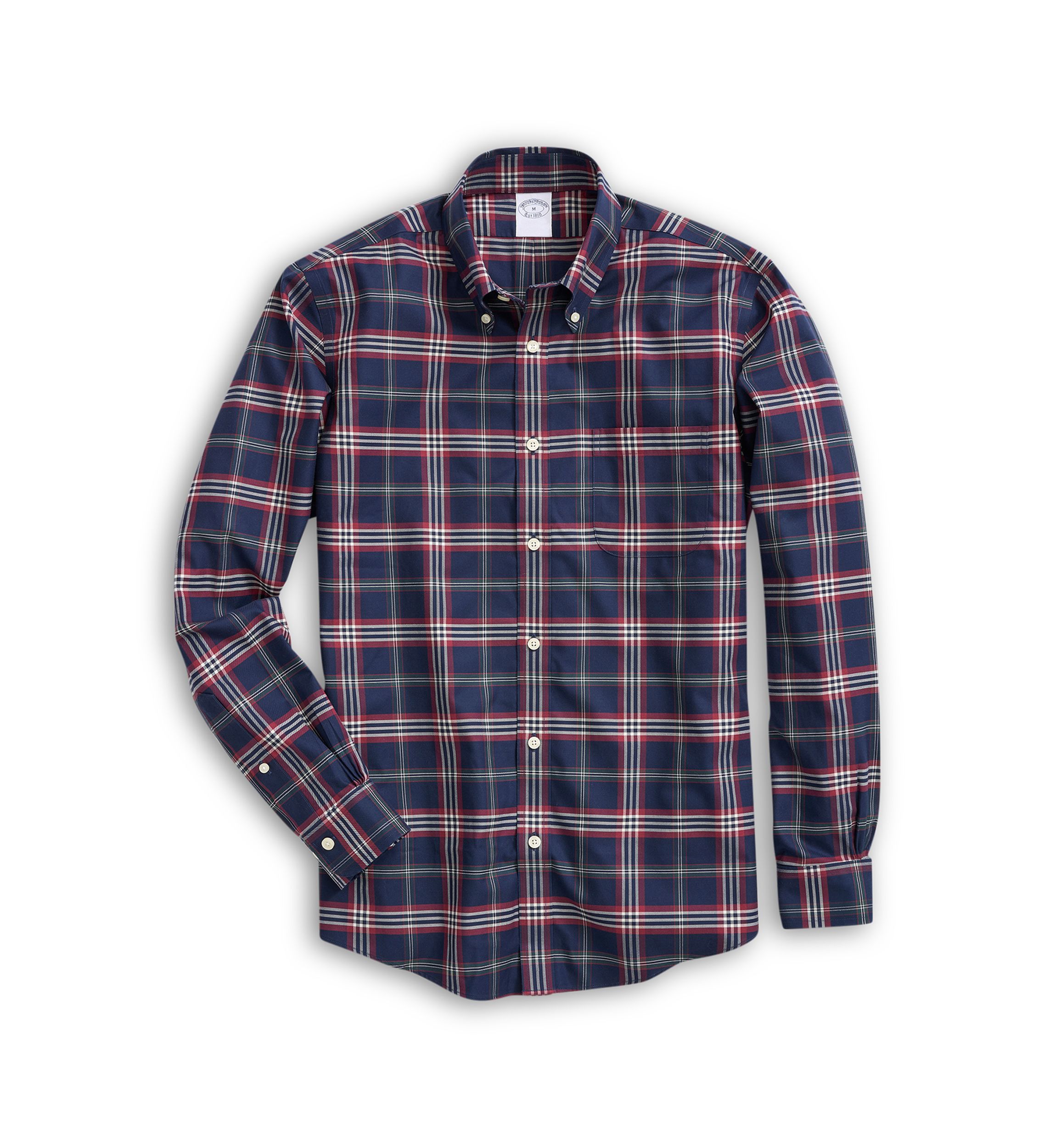 Stretch Supima Cotton Non-Iron Twill Polo Button Down Collar, Tartan Shirt
