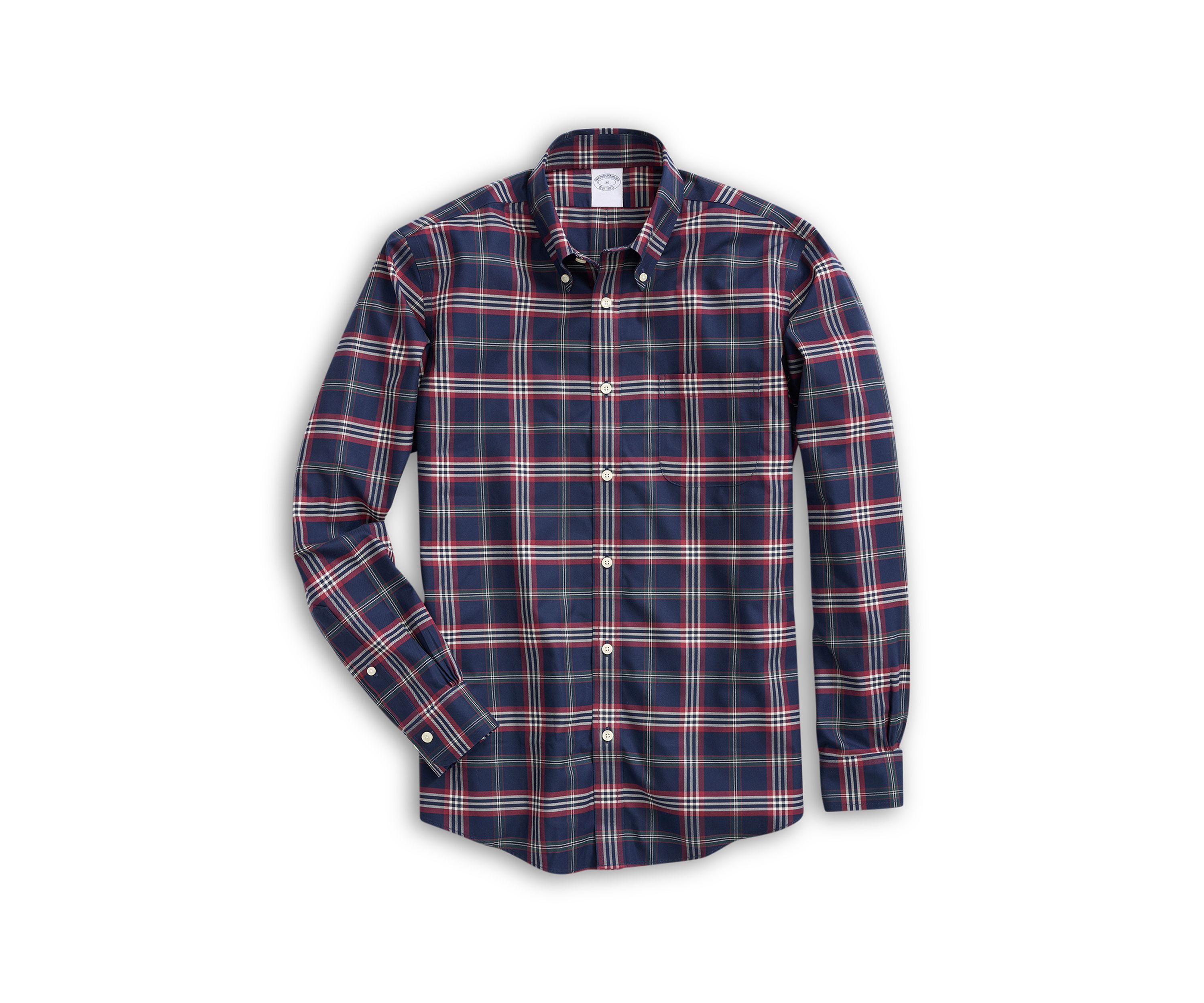 Stretch Supima Cotton Non-Iron Twill Polo Button Down Collar, Tartan Shirt