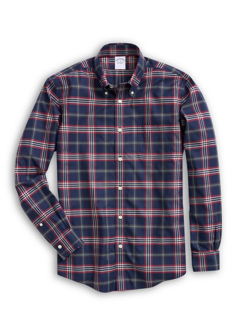 Stretch Supima Cotton Non-Iron Twill Polo Button Down Collar, Tartan Shirt