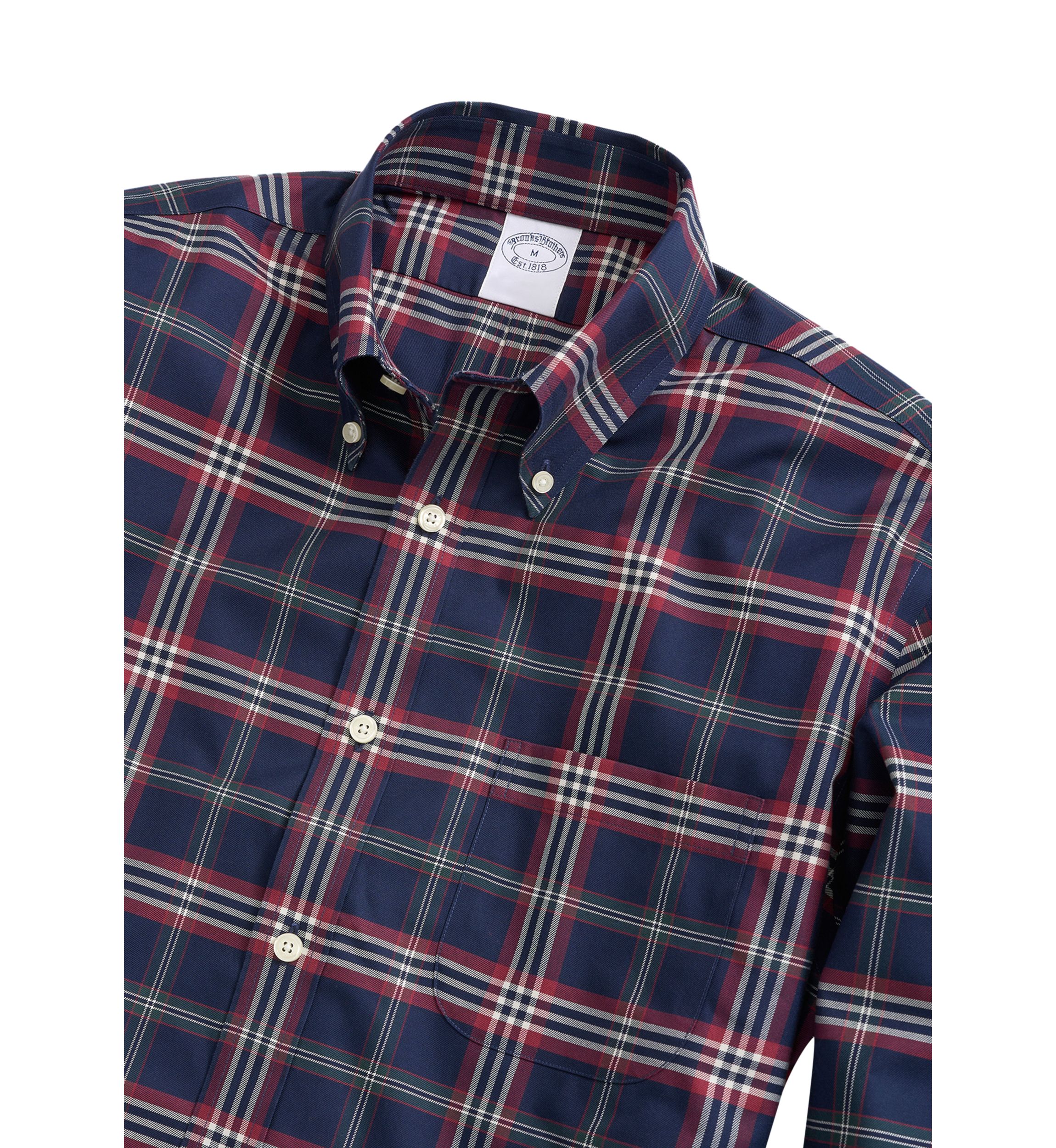 Stretch Supima Cotton Non-Iron Twill Polo Button Down Collar, Tartan Shirt