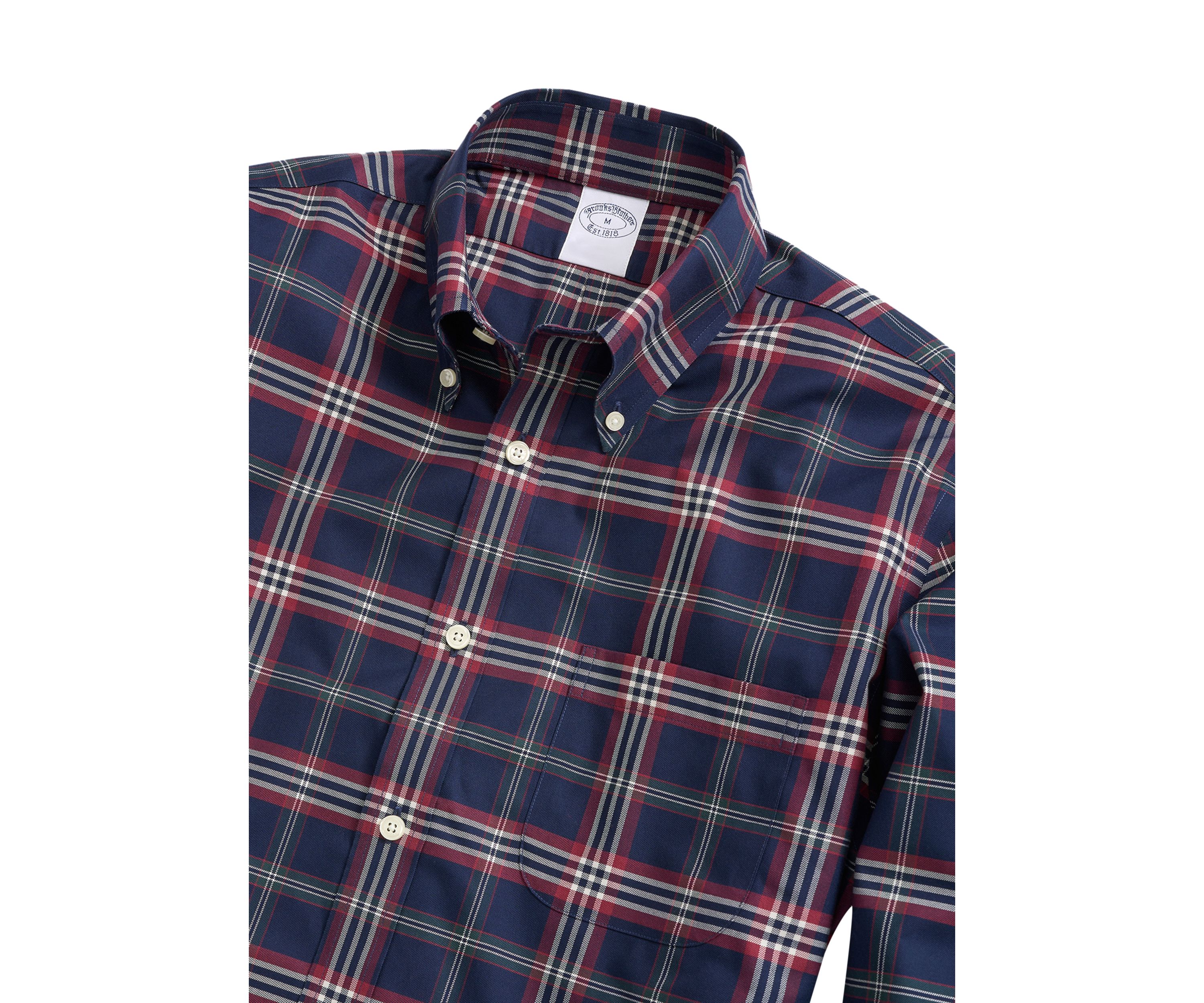 Stretch Supima Cotton Non-Iron Twill Polo Button Down Collar, Tartan Shirt