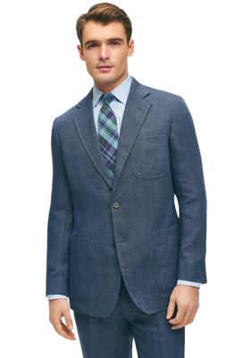 Brooks Brothers Men's Slim Fit Linen Blend Herringbone Suit Separate Jacket, Navy Blue, 46 Regular
