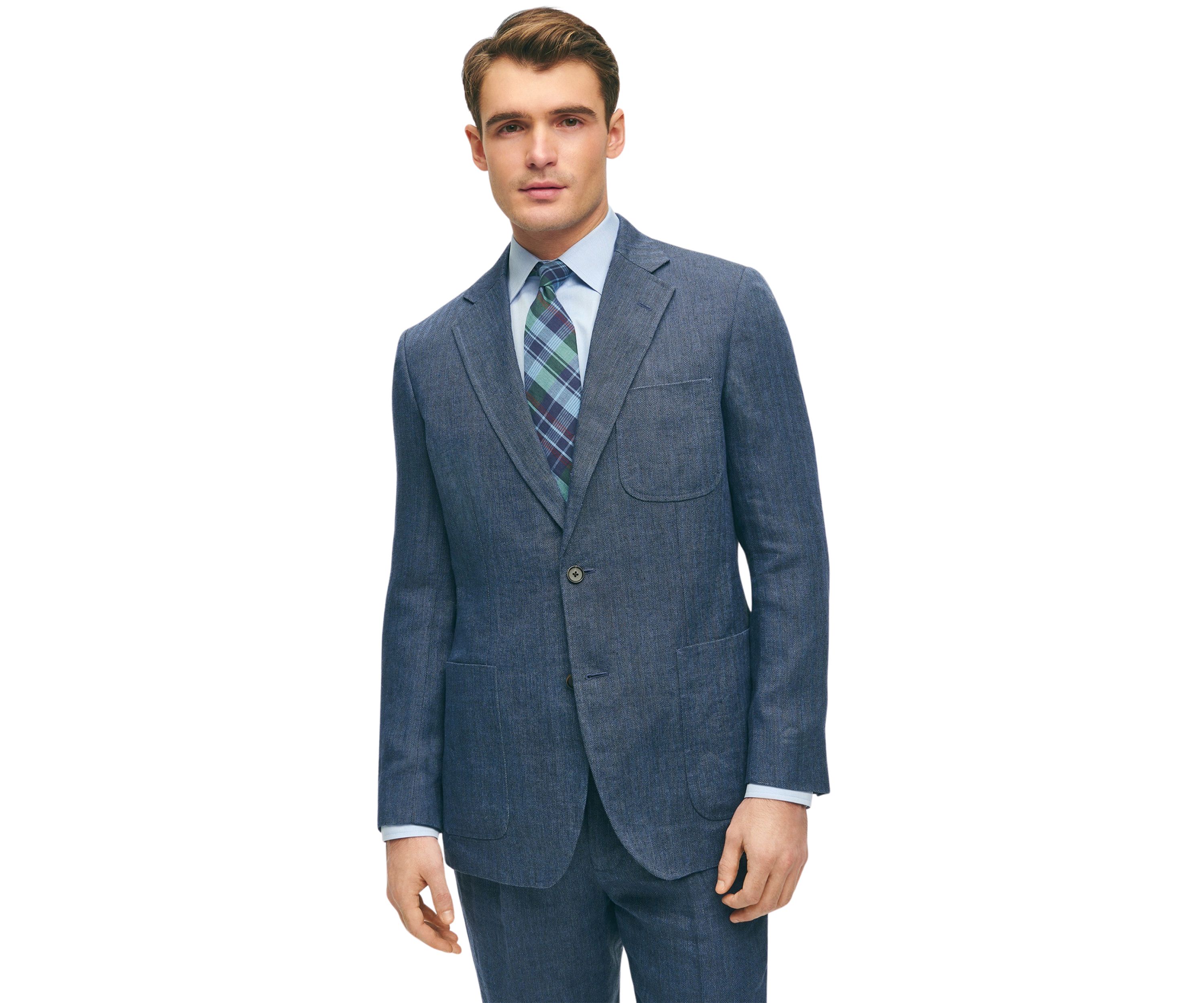 Slim Fit Linen Blend Herringbone Suit Separate Jacket