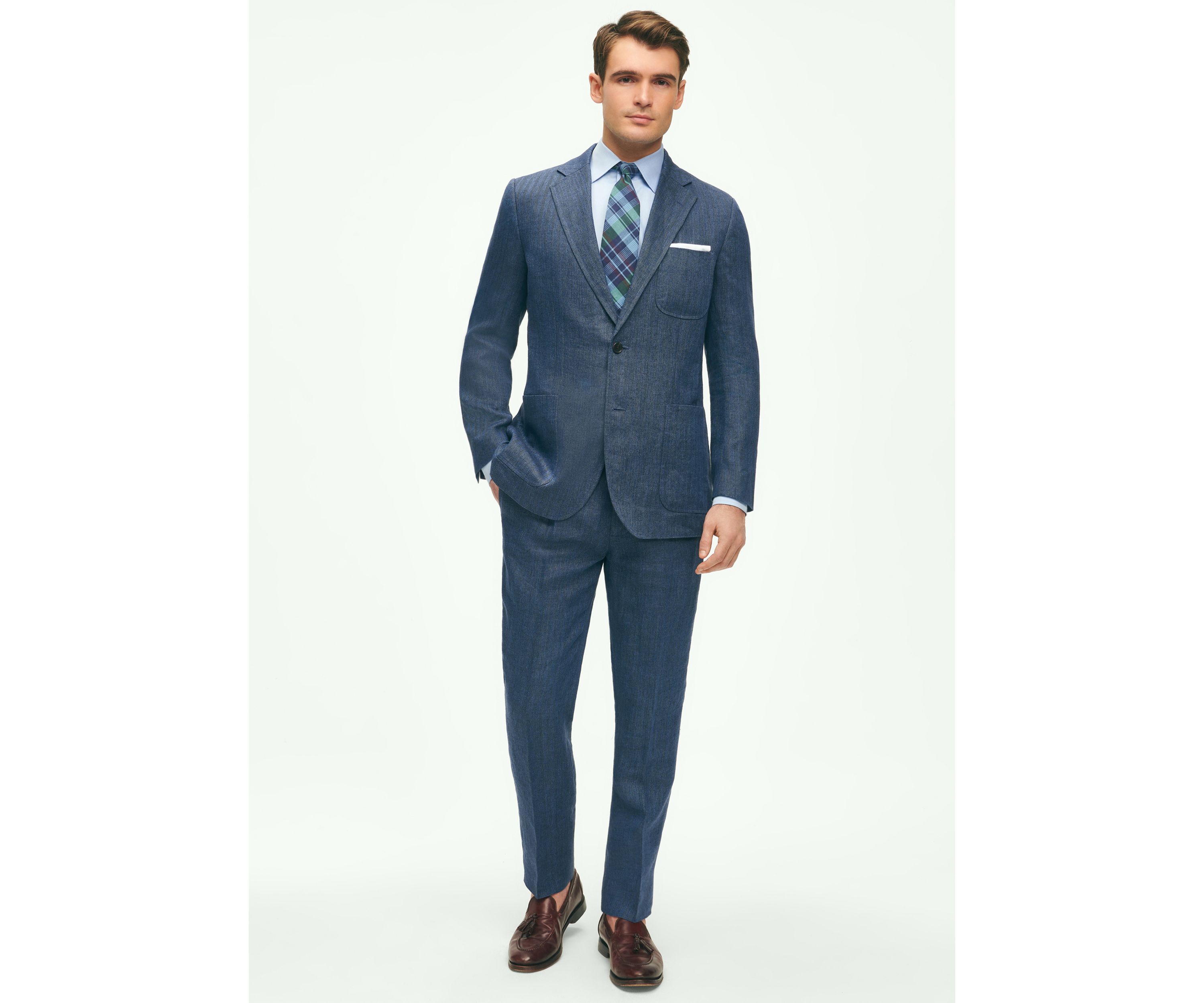 Slim Fit Linen Blend Herringbone Suit Separate Jacket