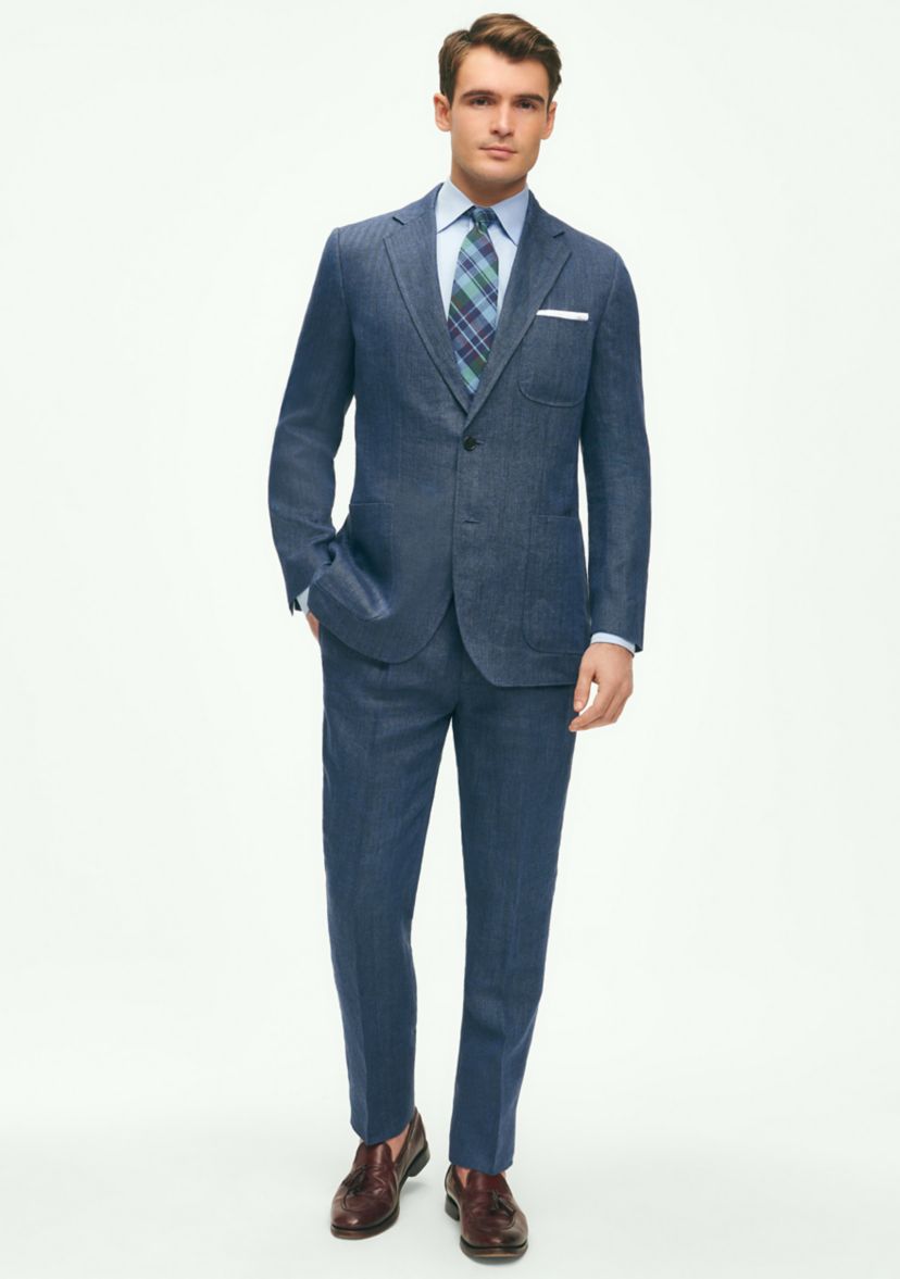 Slim Fit Linen Blend Herringbone Suit Separate Jacket