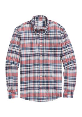 Brooks Brothers Men's Washed Cotton Madras Button-Down Collar Sport Shirt