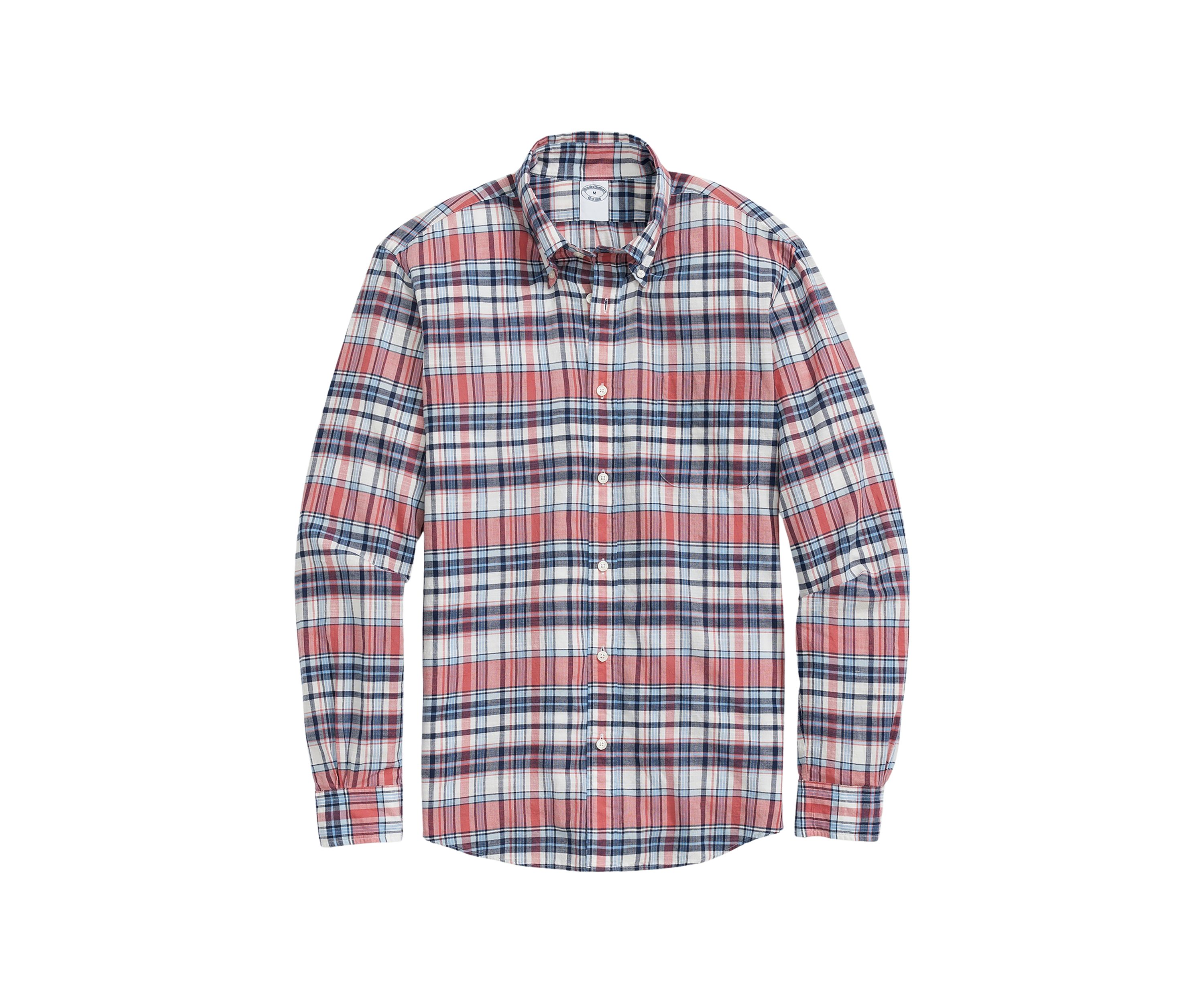 Washed Cotton Madras Button-Down Collar Sport Shirt