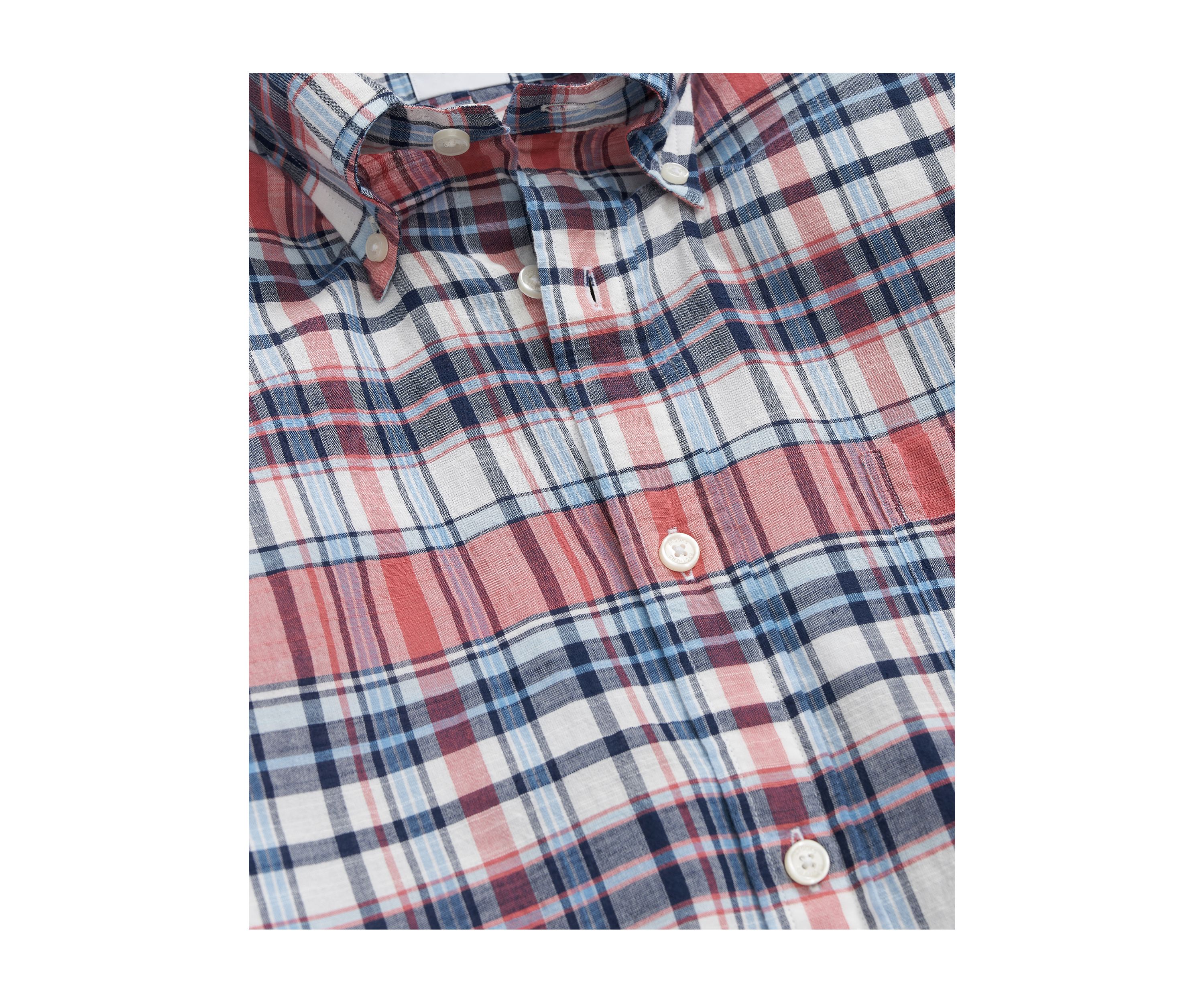 Washed Cotton Madras Button-Down Collar Sport Shirt