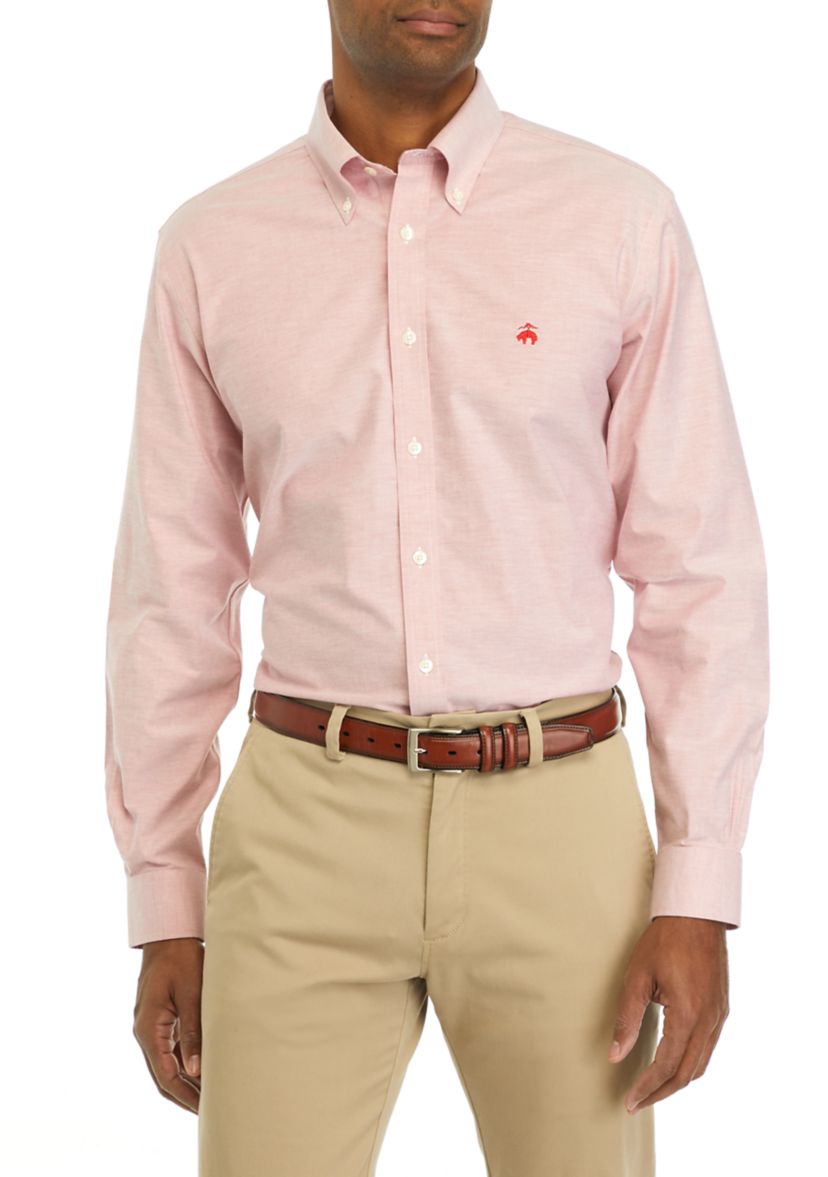 Mens Stretch Non Iron Oxford Polo Button Down Collar Shirt