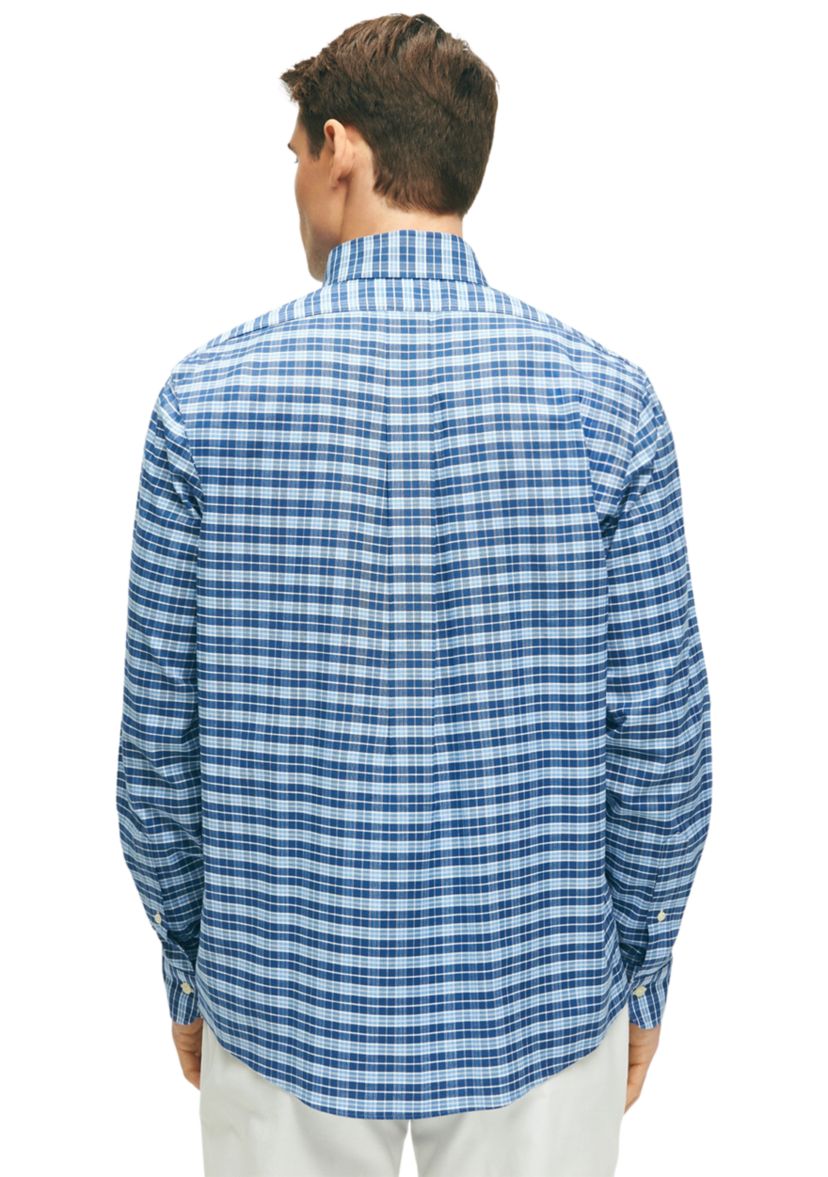 Stretch  Cotton Non-Iron Oxford Polo Button Down Collar,  Check Shirt