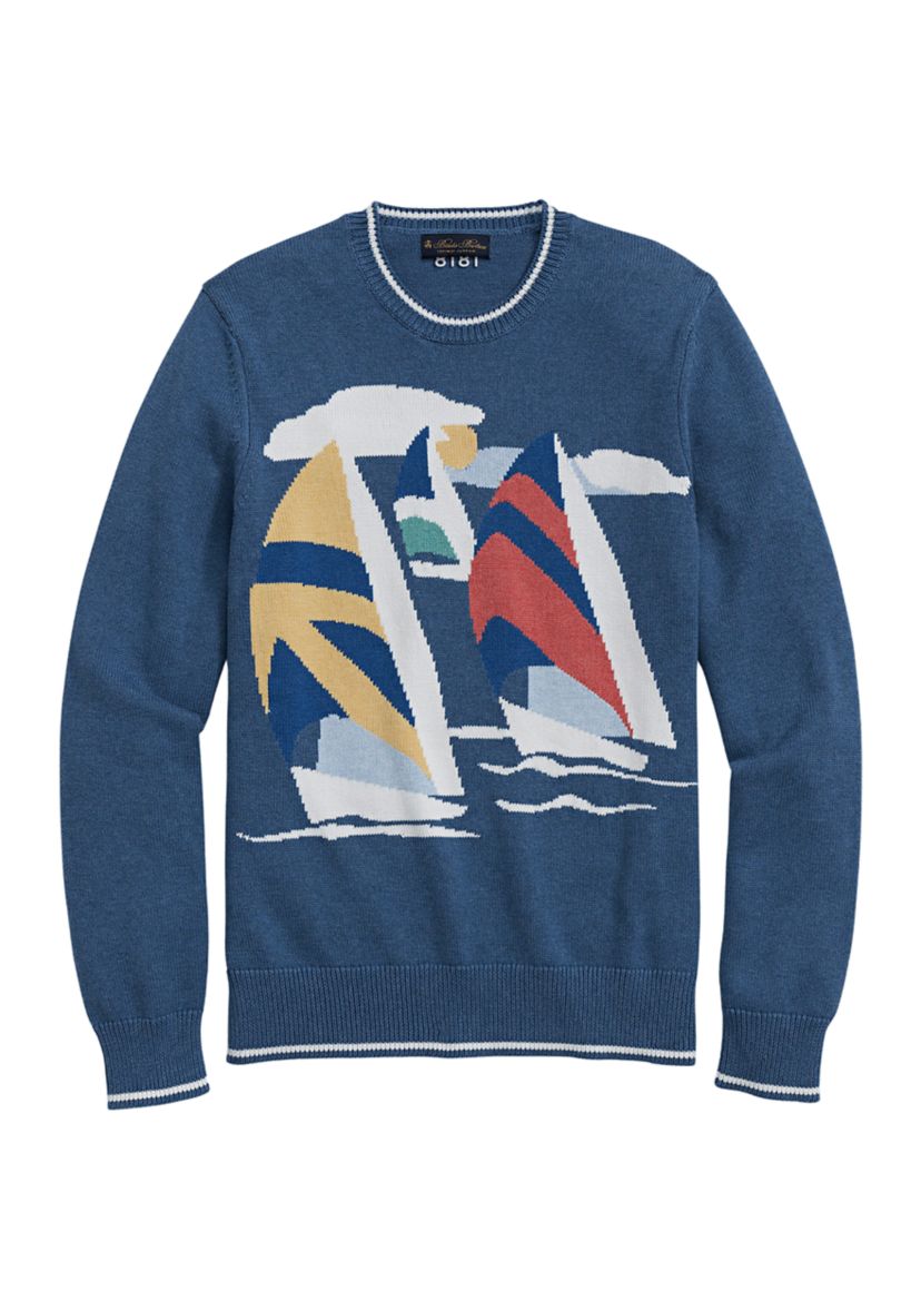 Vintage-Inspired Intarsia Sailboat Sweater In Supima Cotton