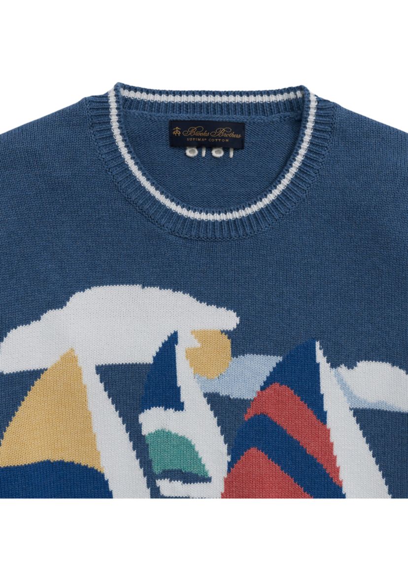 Vintage-Inspired Intarsia Sailboat Sweater In Supima Cotton
