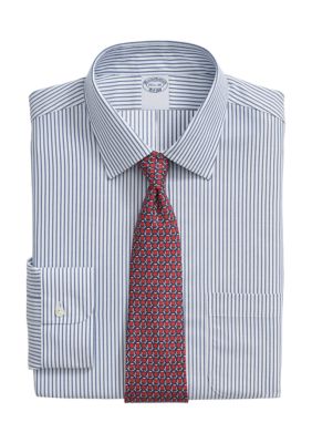 Brooks Brothers Men's Explorer Collection Non-Iron Twill Ainsley Collar, Check Dress Shirt, Navy Blue, 16.5 35