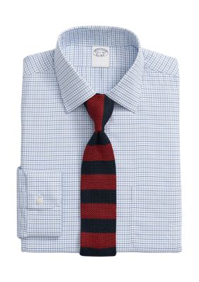 Brooks Brothers Men's Explorer Collection Non-Iron Twill Ainsley Collar, Stripe Dress Shirt, Blue, 16.5 35