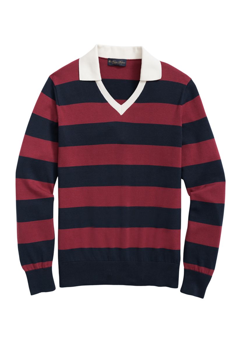 	  Johnny Collar Polo Sweater In Rugby Stripe Supima Cotton 