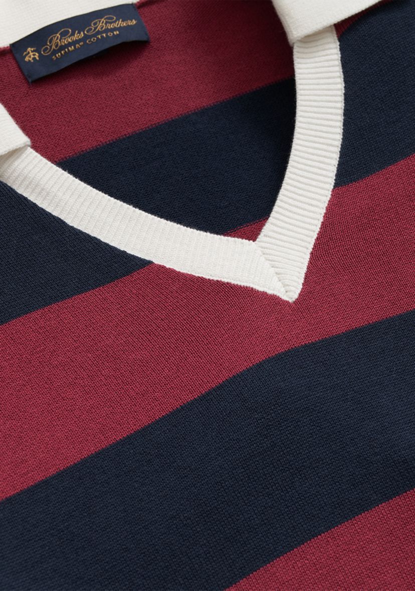 	  Johnny Collar Polo Sweater In Rugby Stripe Supima Cotton 