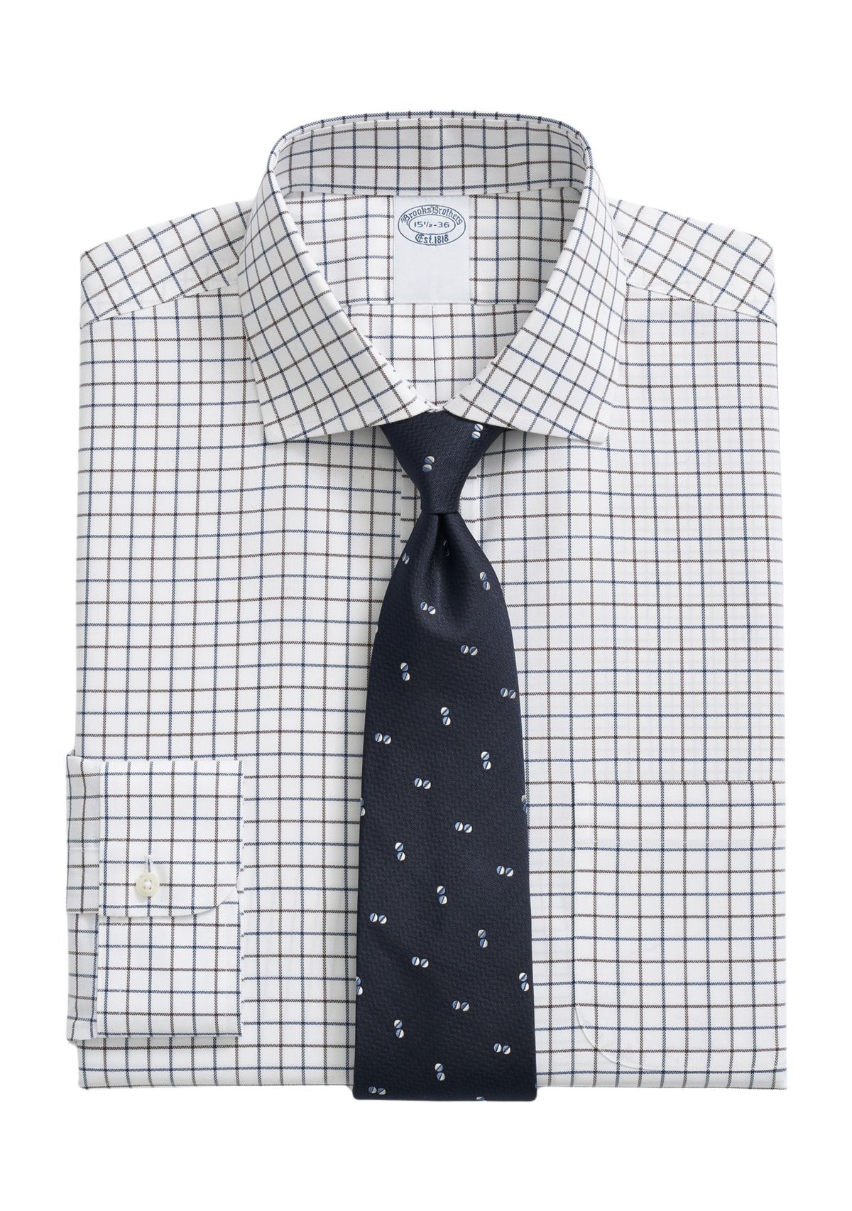 Stretch Supima Cotton Non-Iron  English Spread Collar, Alternating Windowpane Dress Shirt