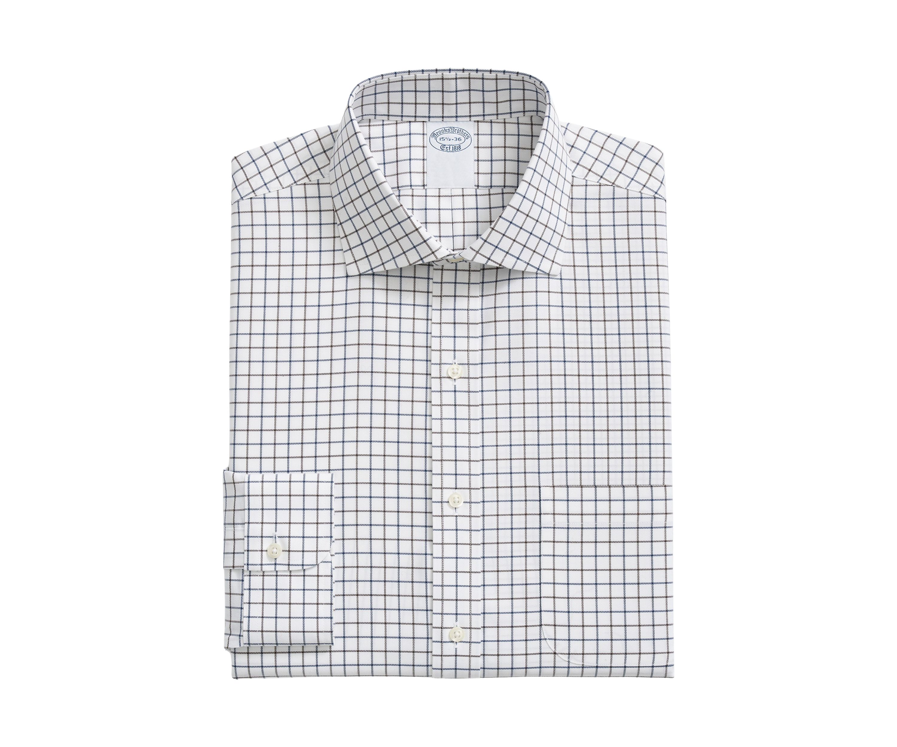 Stretch Supima Cotton Non-Iron  English Spread Collar, Alternating Windowpane Dress Shirt