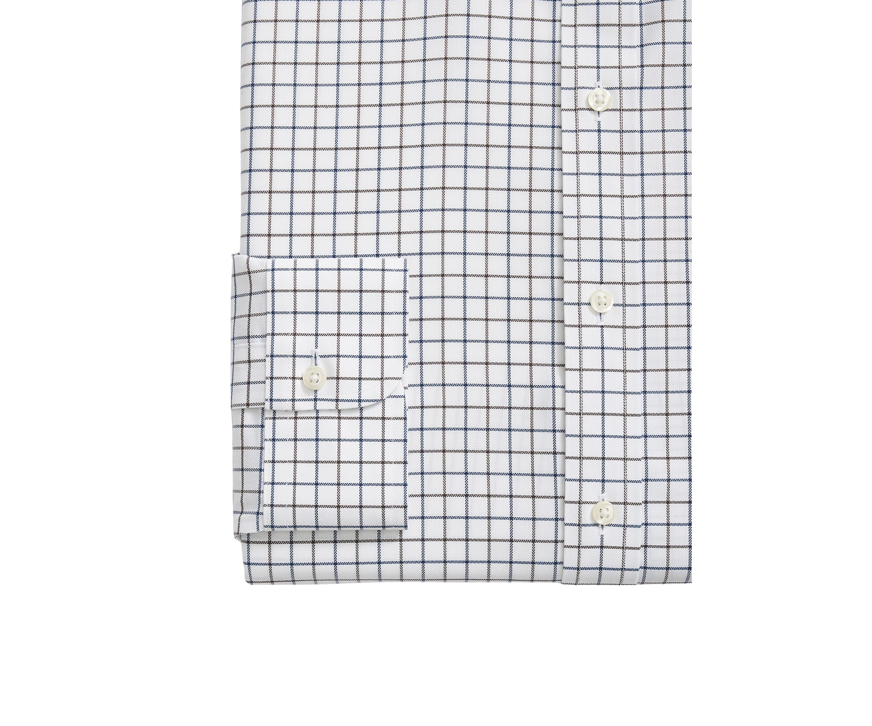 Stretch Supima Cotton Non-Iron  English Spread Collar, Alternating Windowpane Dress Shirt