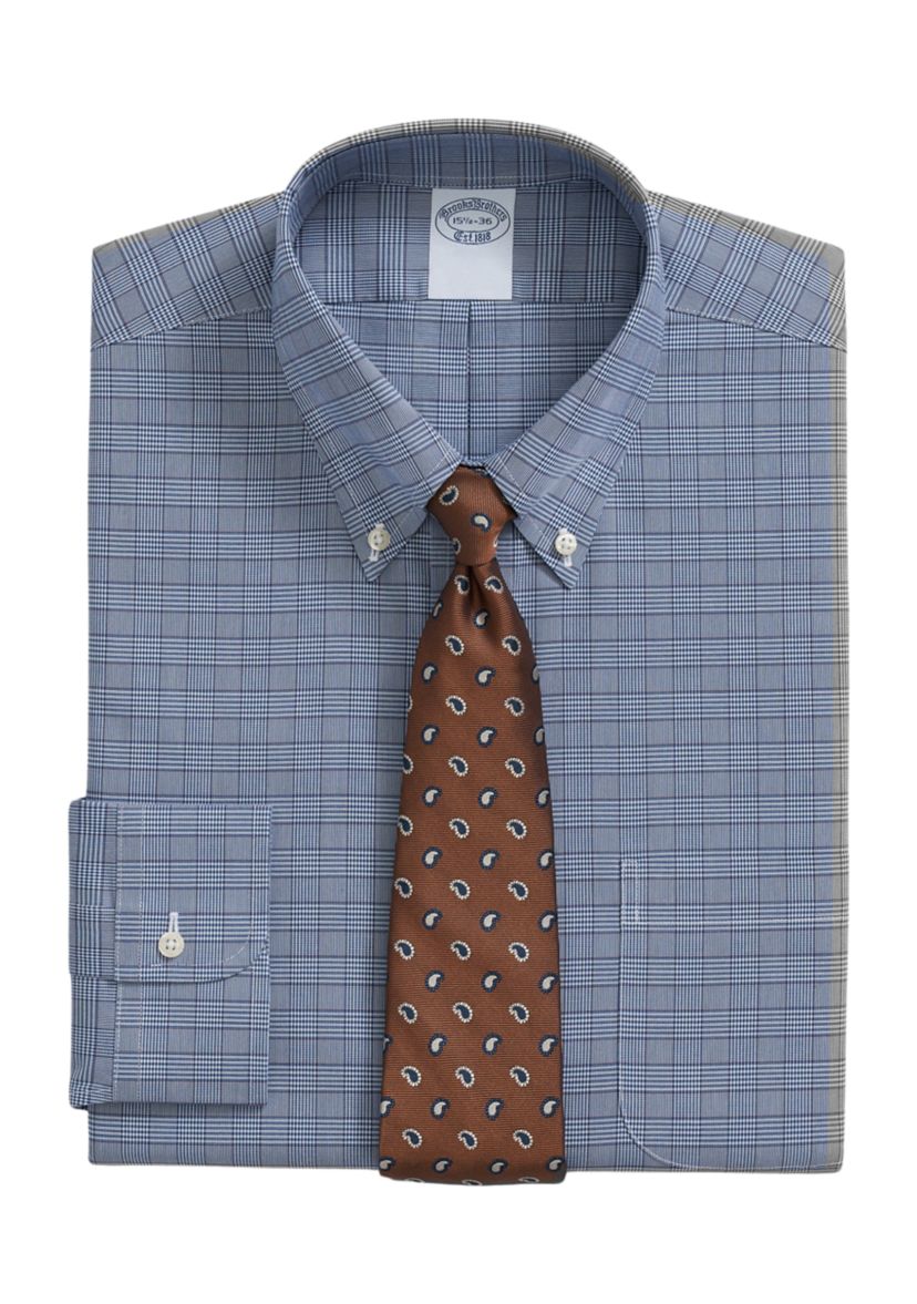 Stretch Supima Cotton Non-Iron Oxford - Pinpoint Polo Button Down Collar, Glen Check Dress Shirt