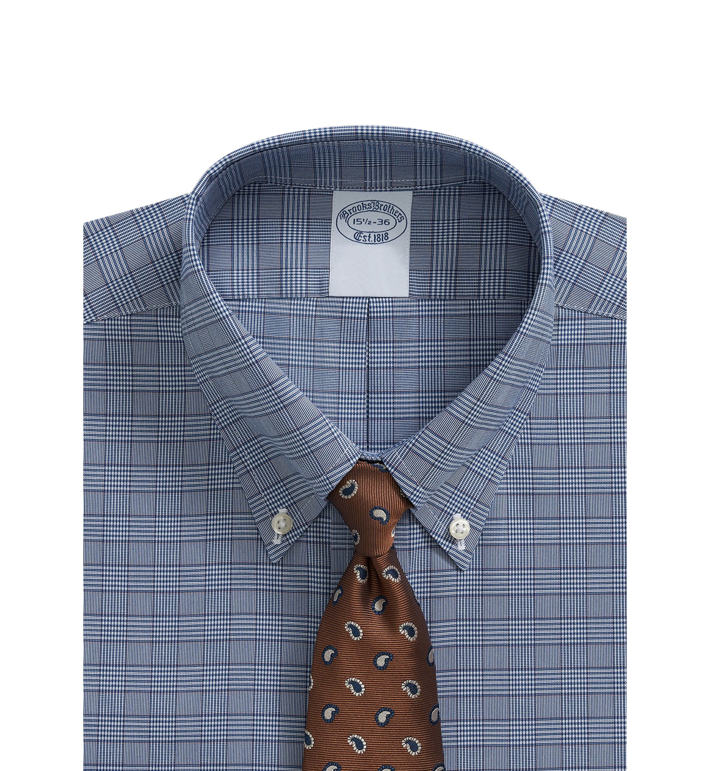 Stretch Supima Cotton Non-Iron Oxford - Pinpoint Polo Button Down Collar, Glen Check Dress Shirt