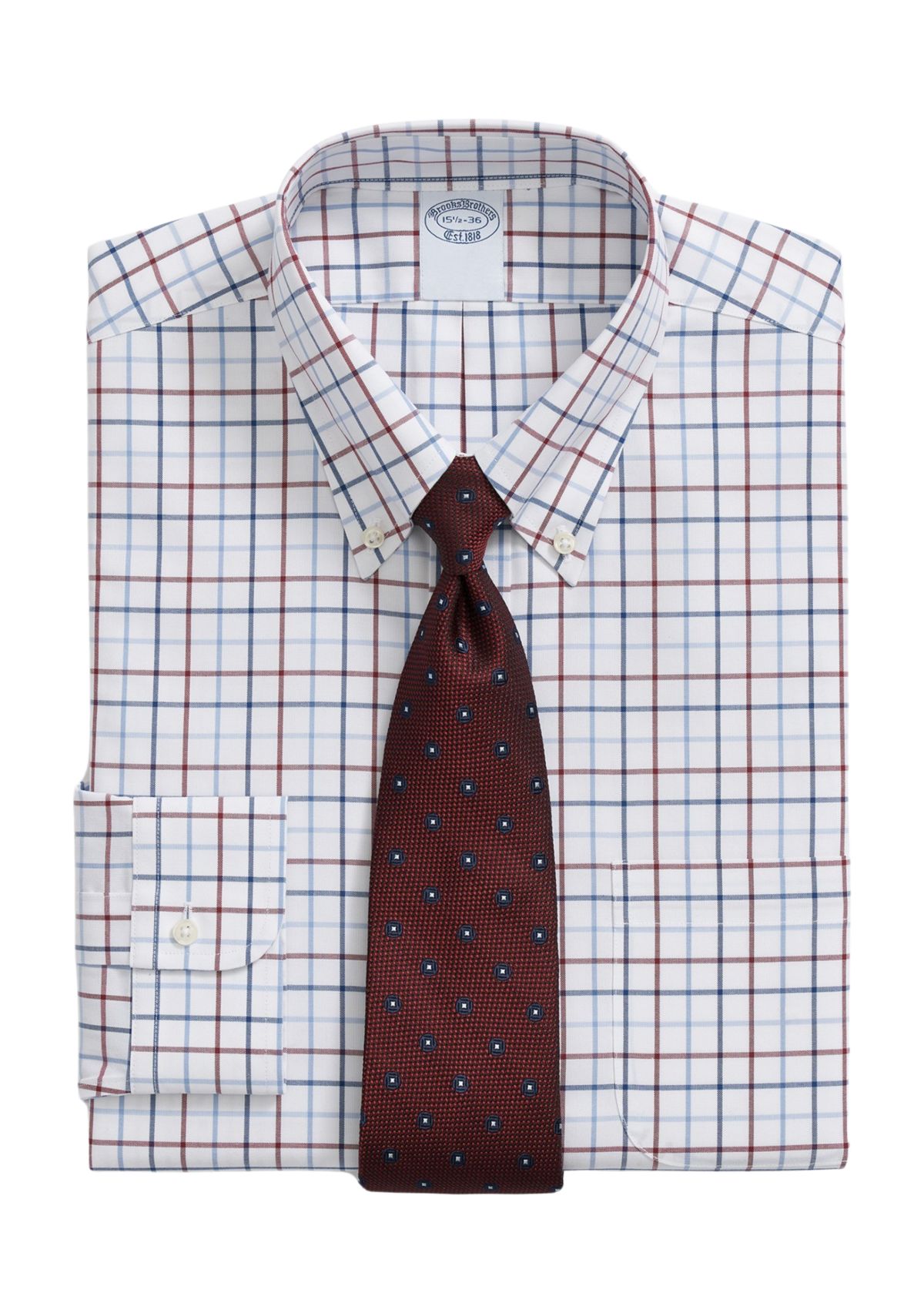 Stretch Supima Cotton Non-Iron Oxford - Pinpoint Polo Button Down Collar, Multi Windowpane Dress Shirt