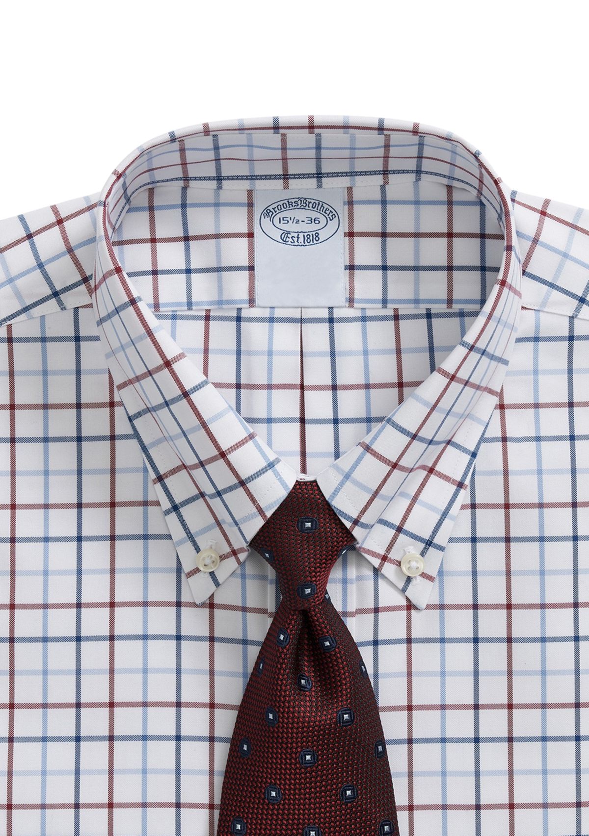 Stretch Supima Cotton Non-Iron Oxford - Pinpoint Polo Button Down Collar, Multi Windowpane Dress Shirt