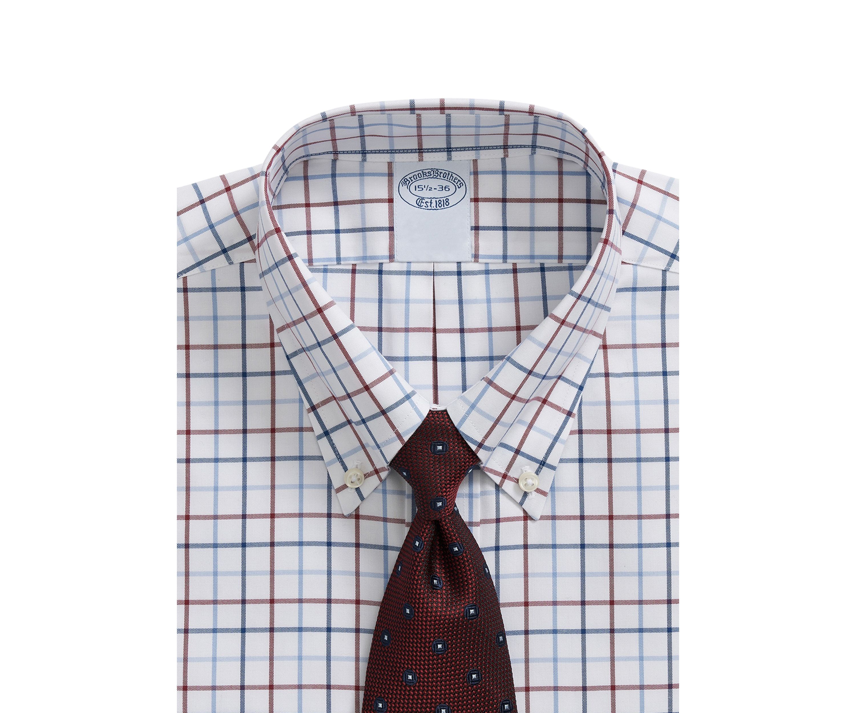 Stretch Supima Cotton Non-Iron Oxford - Pinpoint Polo Button Down Collar, Multi Windowpane Dress Shirt