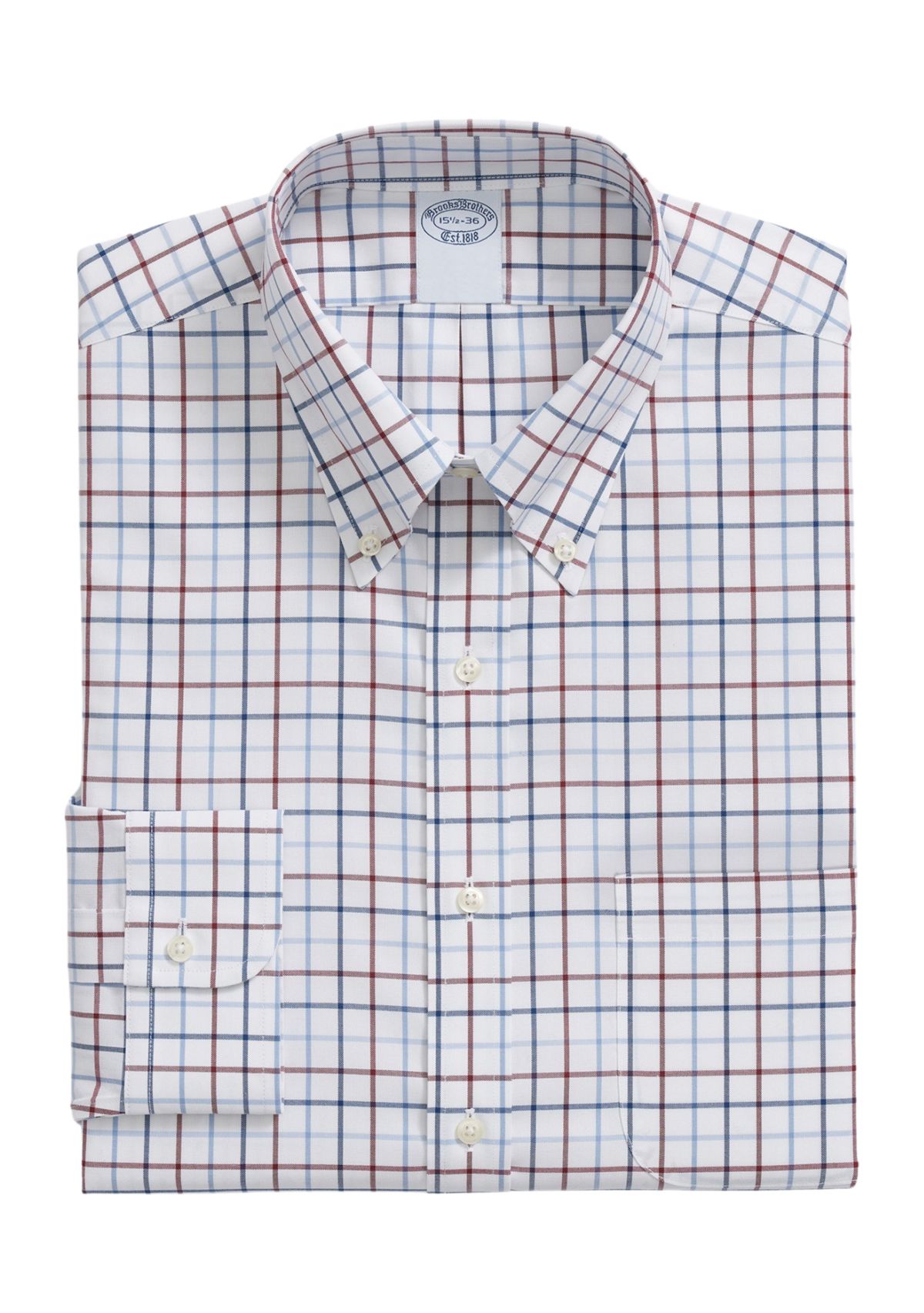 Stretch Supima Cotton Non-Iron Oxford - Pinpoint Polo Button Down Collar, Multi Windowpane Dress Shirt