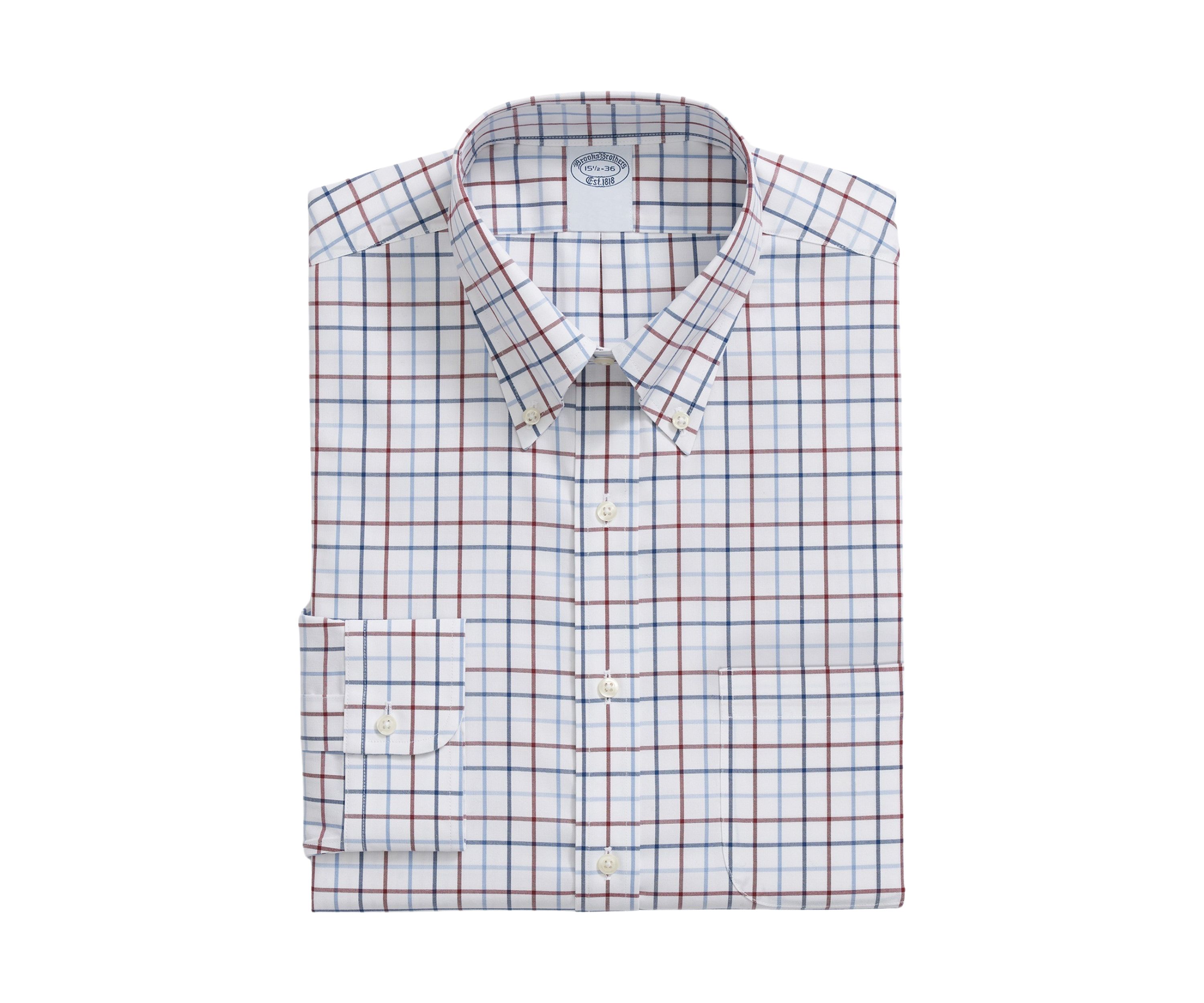 Stretch Supima Cotton Non-Iron Oxford - Pinpoint Polo Button Down Collar, Multi Windowpane Dress Shirt