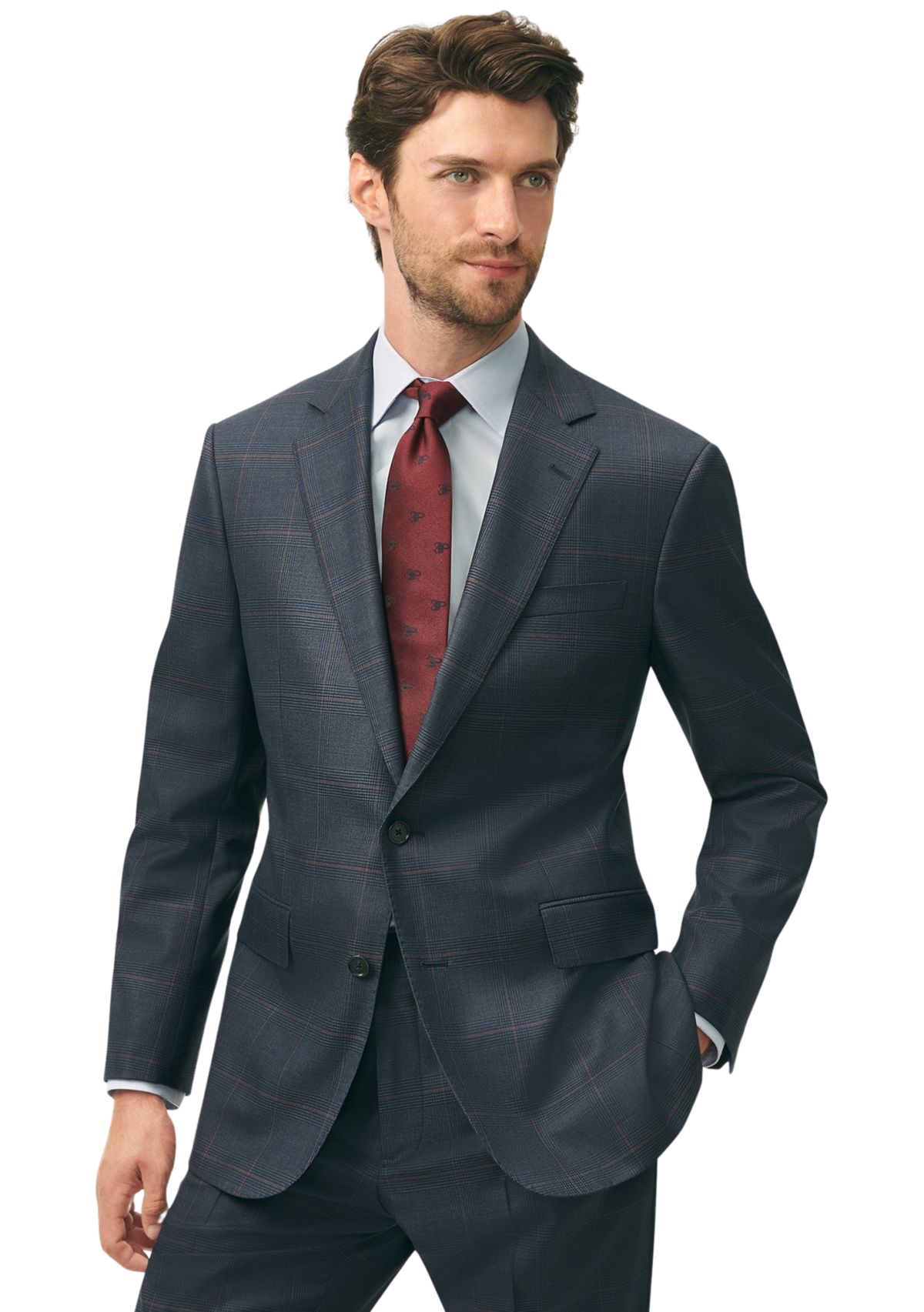 Mens Explorer Collection Classic Fit Wool Checked Suit Jacket