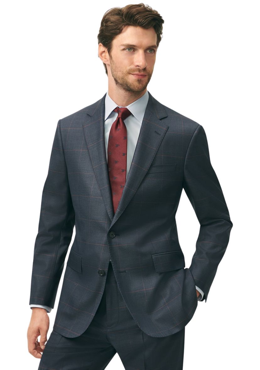 Mens Explorer Collection Classic Fit Wool Checked Suit Jacket