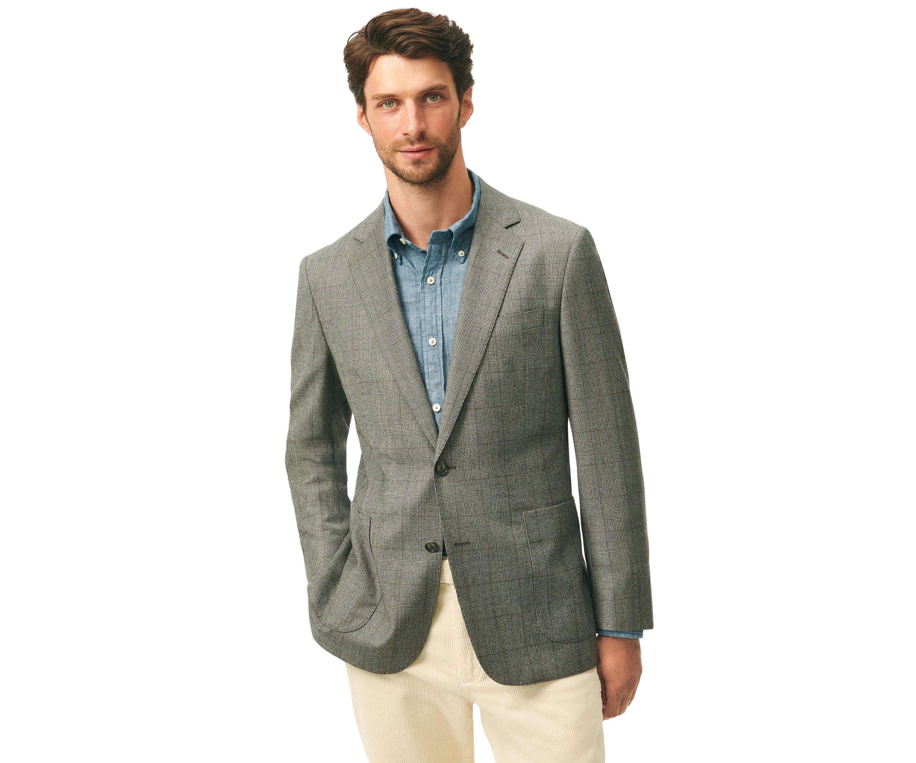 Mens Classic Fit Overcheck Sport Coat in Flannel Merino Wool