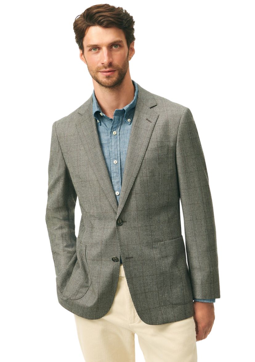 Mens Classic Fit Overcheck Sport Coat in Flannel Merino Wool