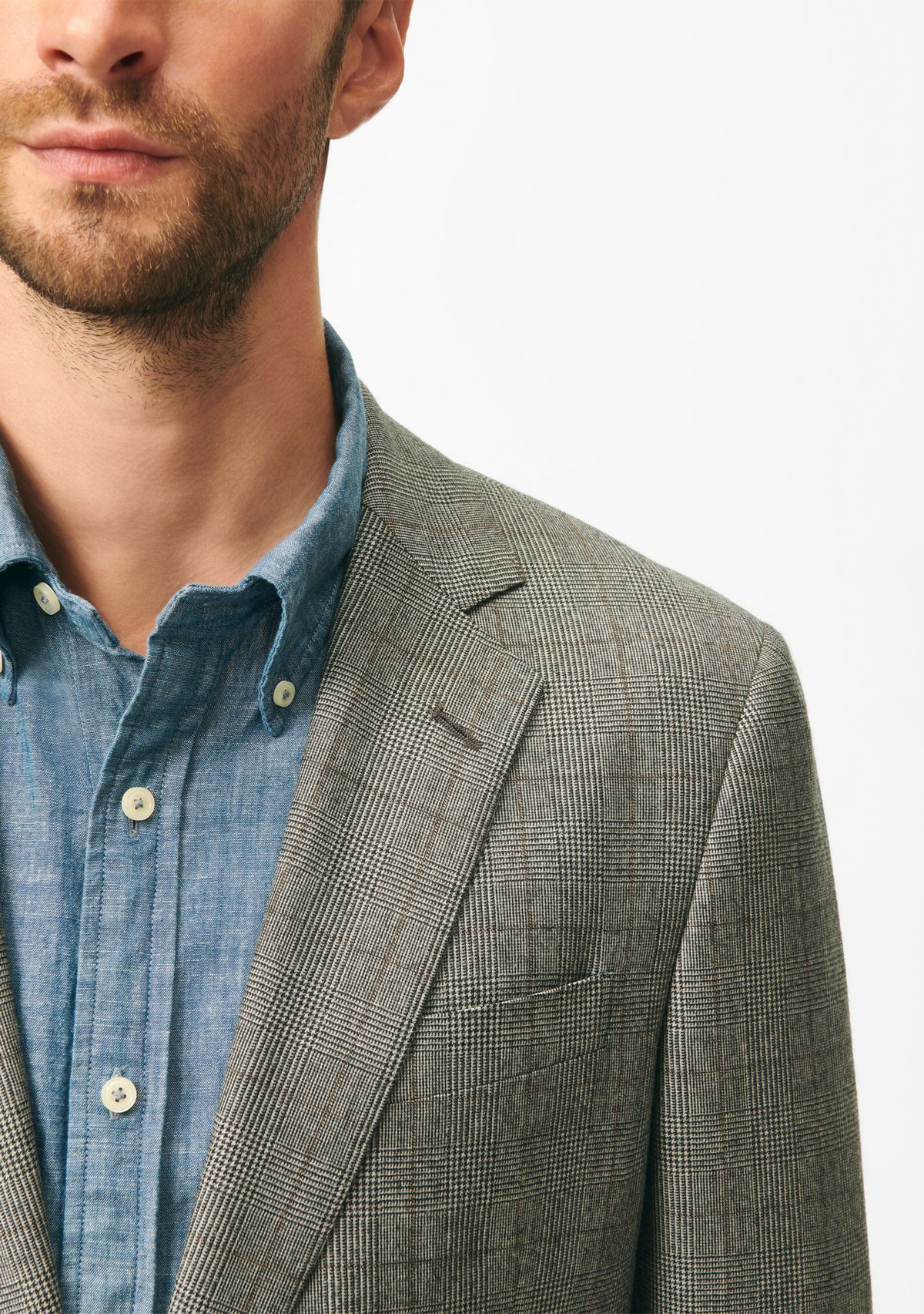 Mens Classic Fit Overcheck Sport Coat in Flannel Merino Wool