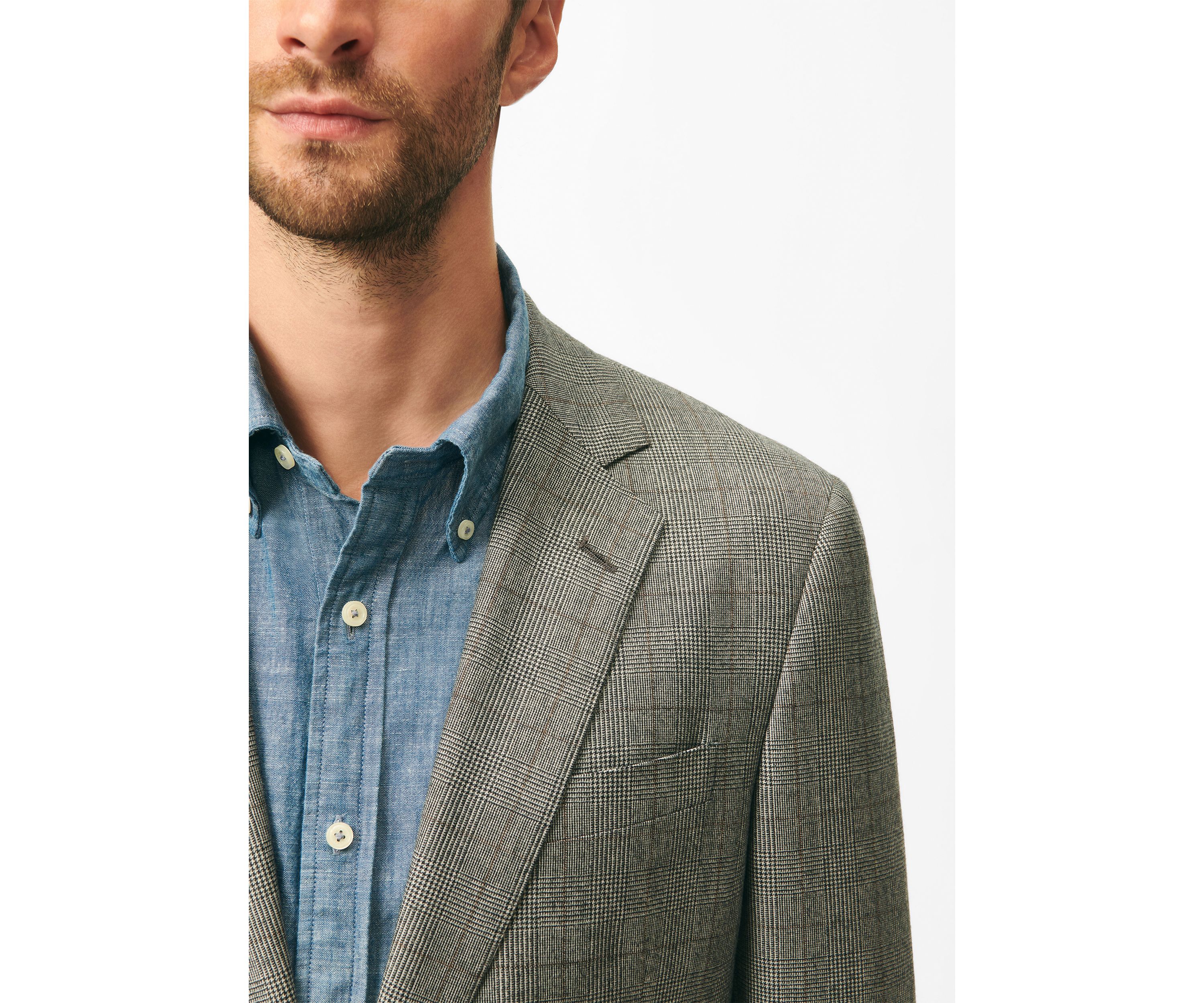 Mens Classic Fit Overcheck Sport Coat in Flannel Merino Wool