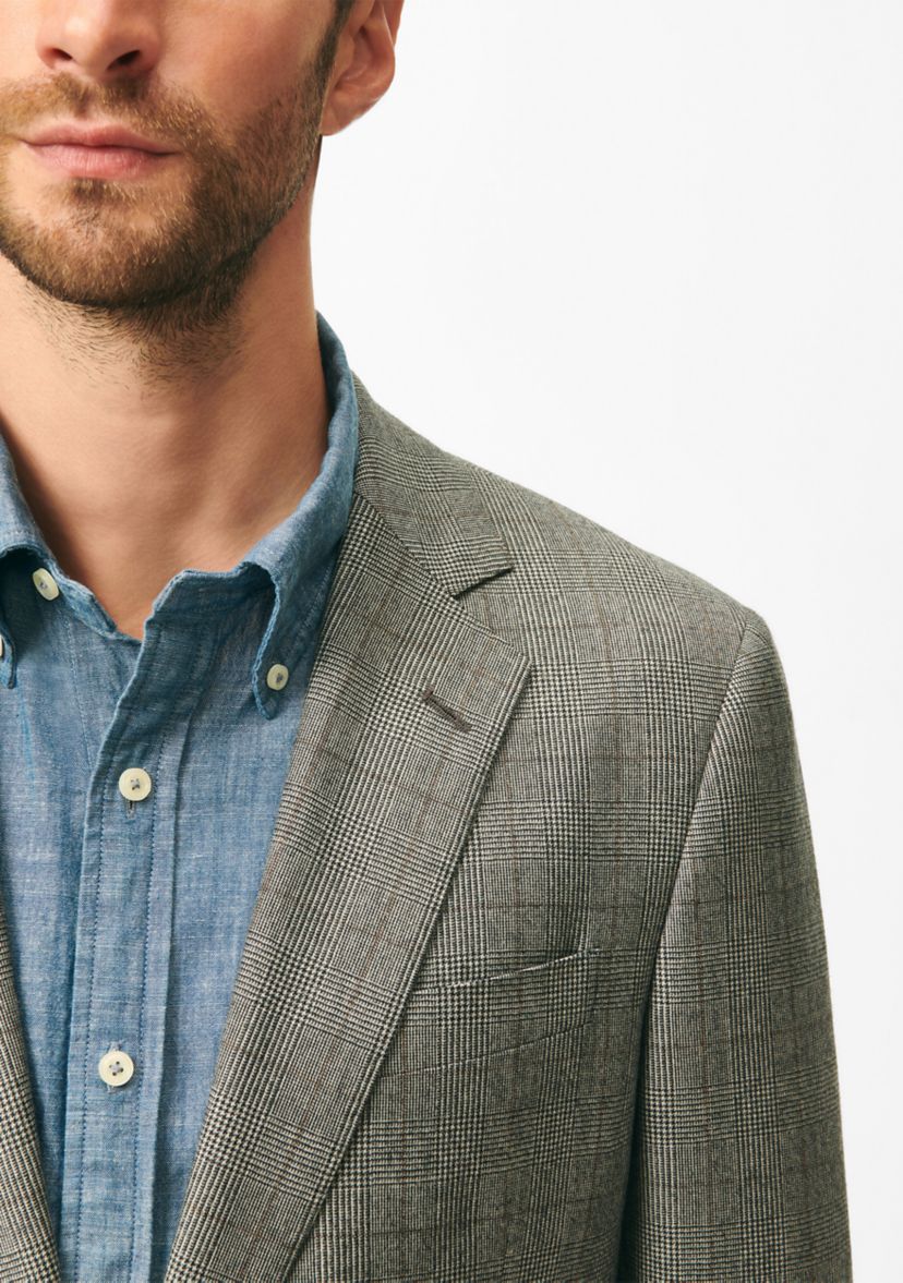 Mens Classic Fit Overcheck Sport Coat in Flannel Merino Wool
