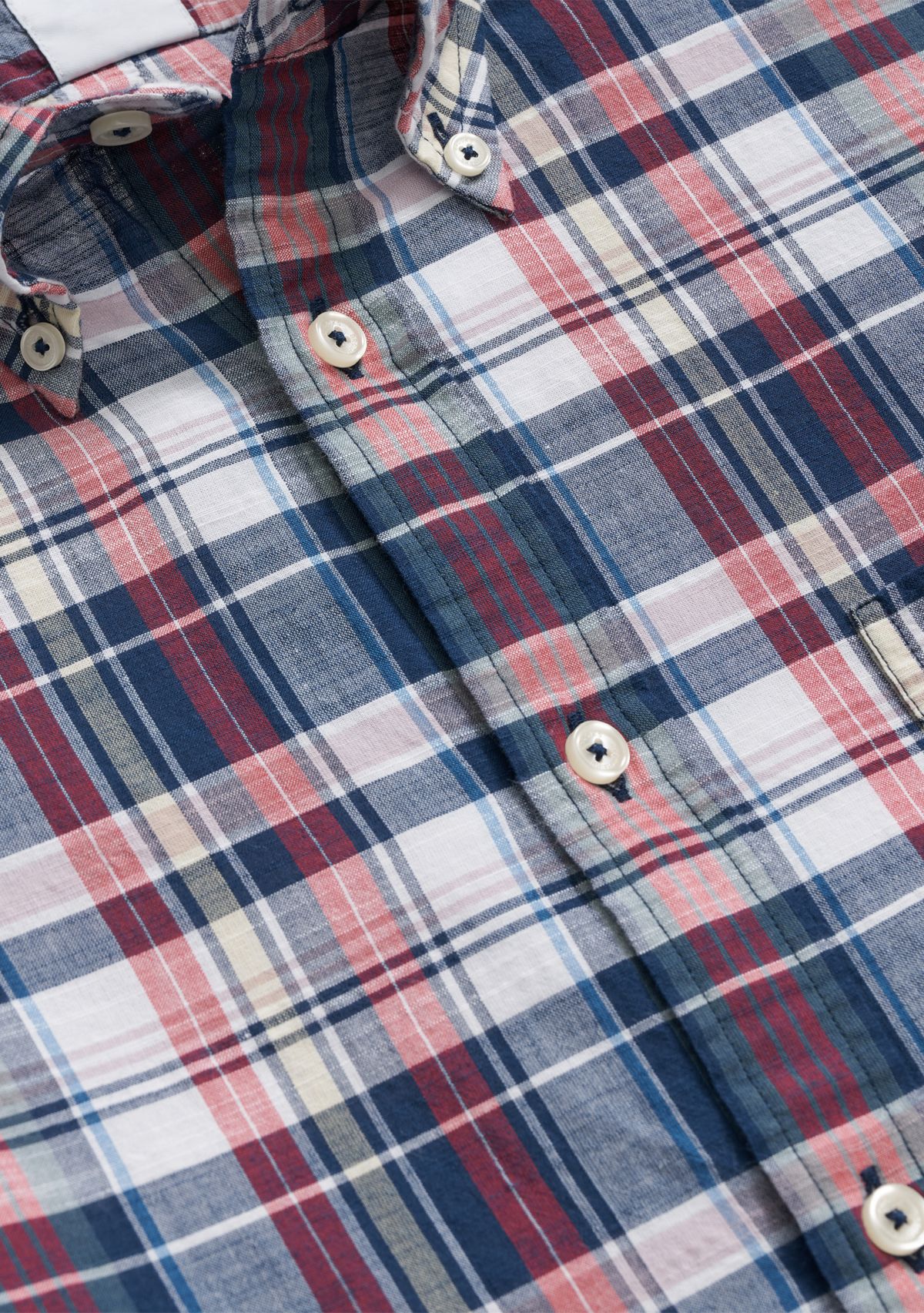 Washed Cotton Madras Polo Button-Down Collar Shirt