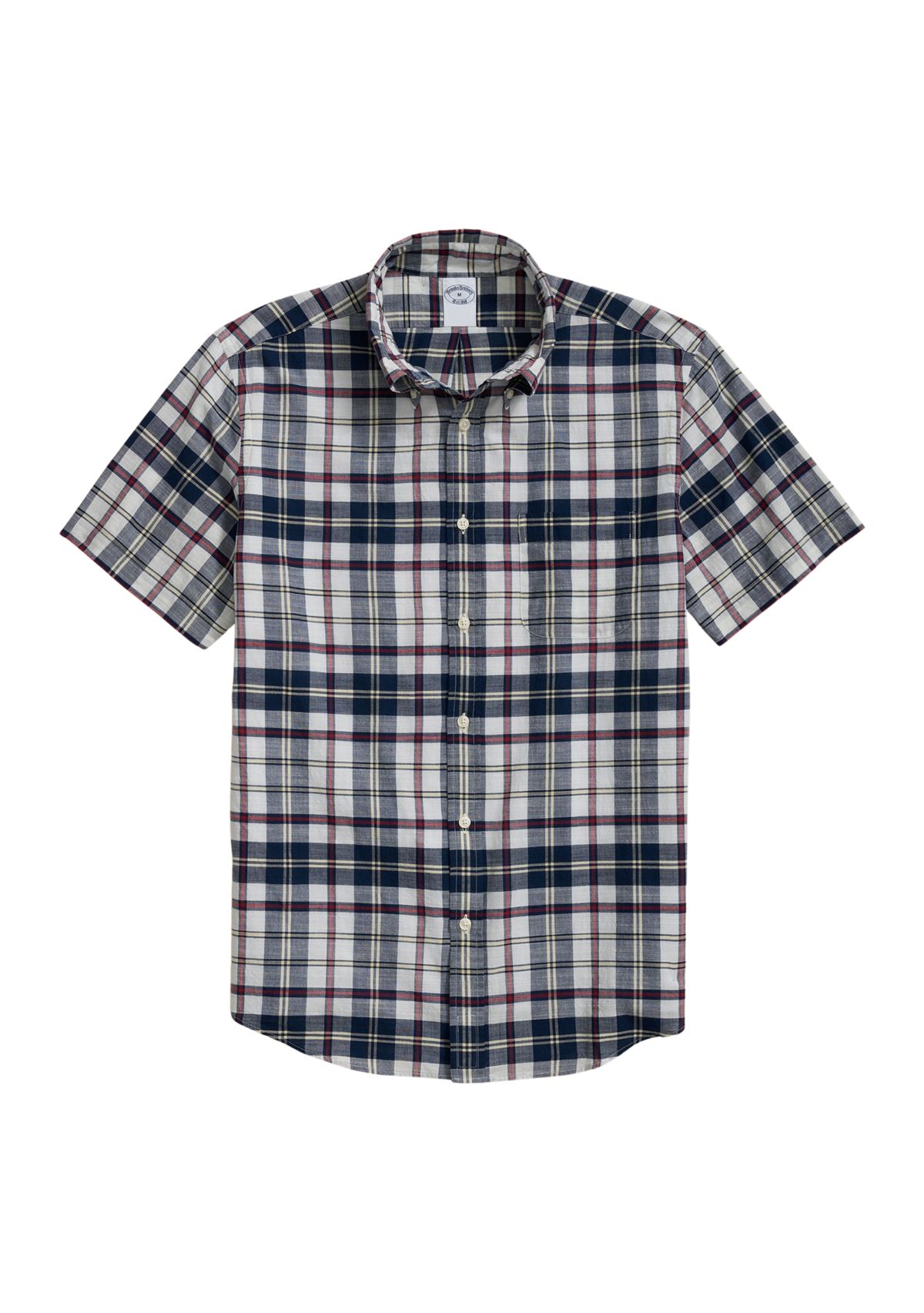 Washed Cotton Madras Polo Button-Down Collar, Short-Sleeve Shirt