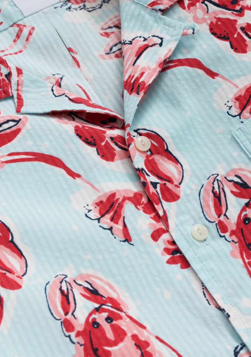 Cotton Seersucker Camp Collar, Lobster Short-Sleeve  Shirt