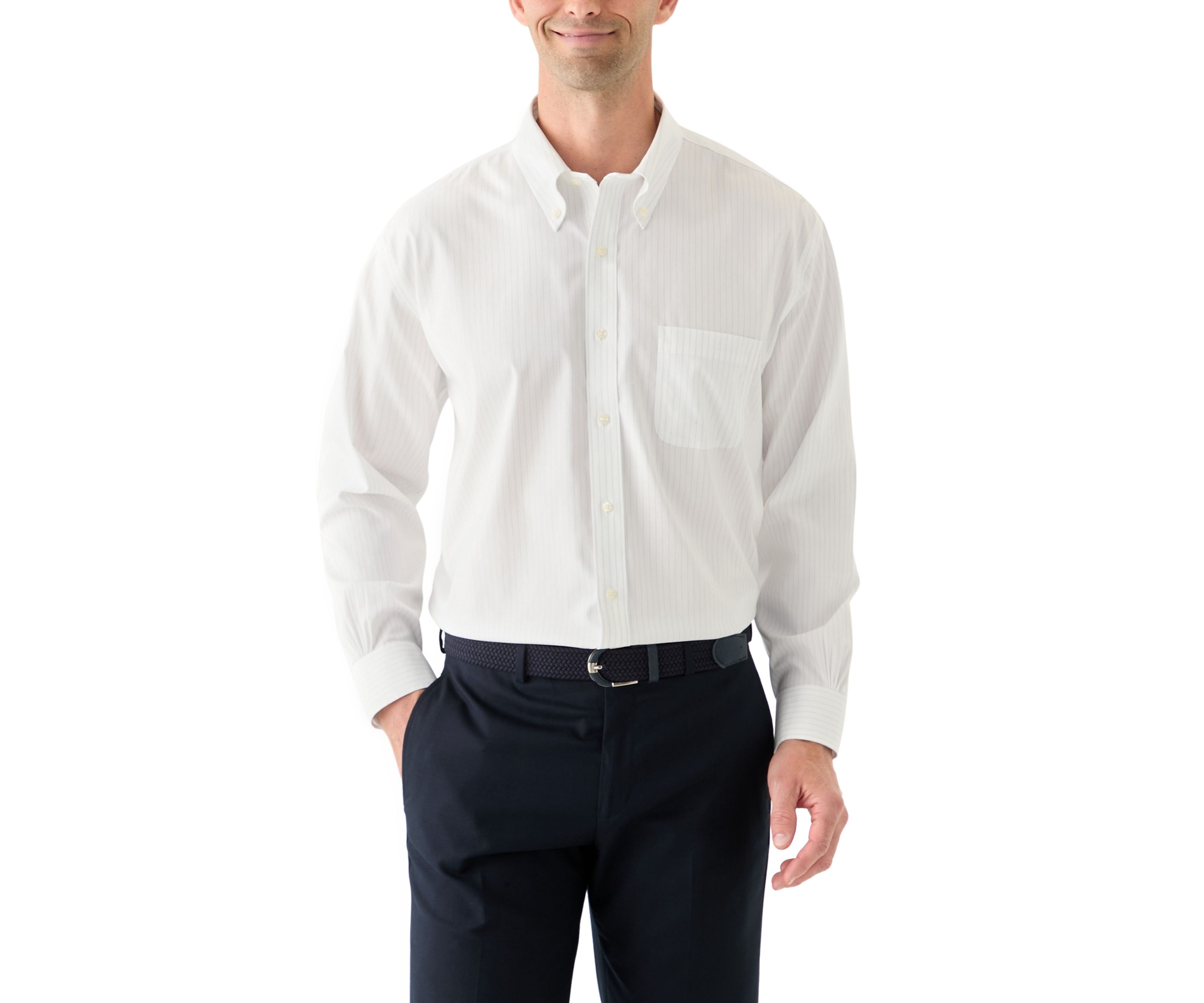 Stretch Supima Cotton Non-Iron Pinpoint Oxford Polo Button Down Collar, Pinstripe Dress Shirt