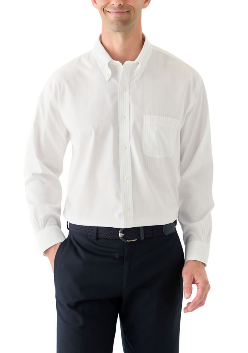 Stretch Supima Cotton Non-Iron Pinpoint Oxford Polo Button Down Collar, Pinstripe Dress Shirt