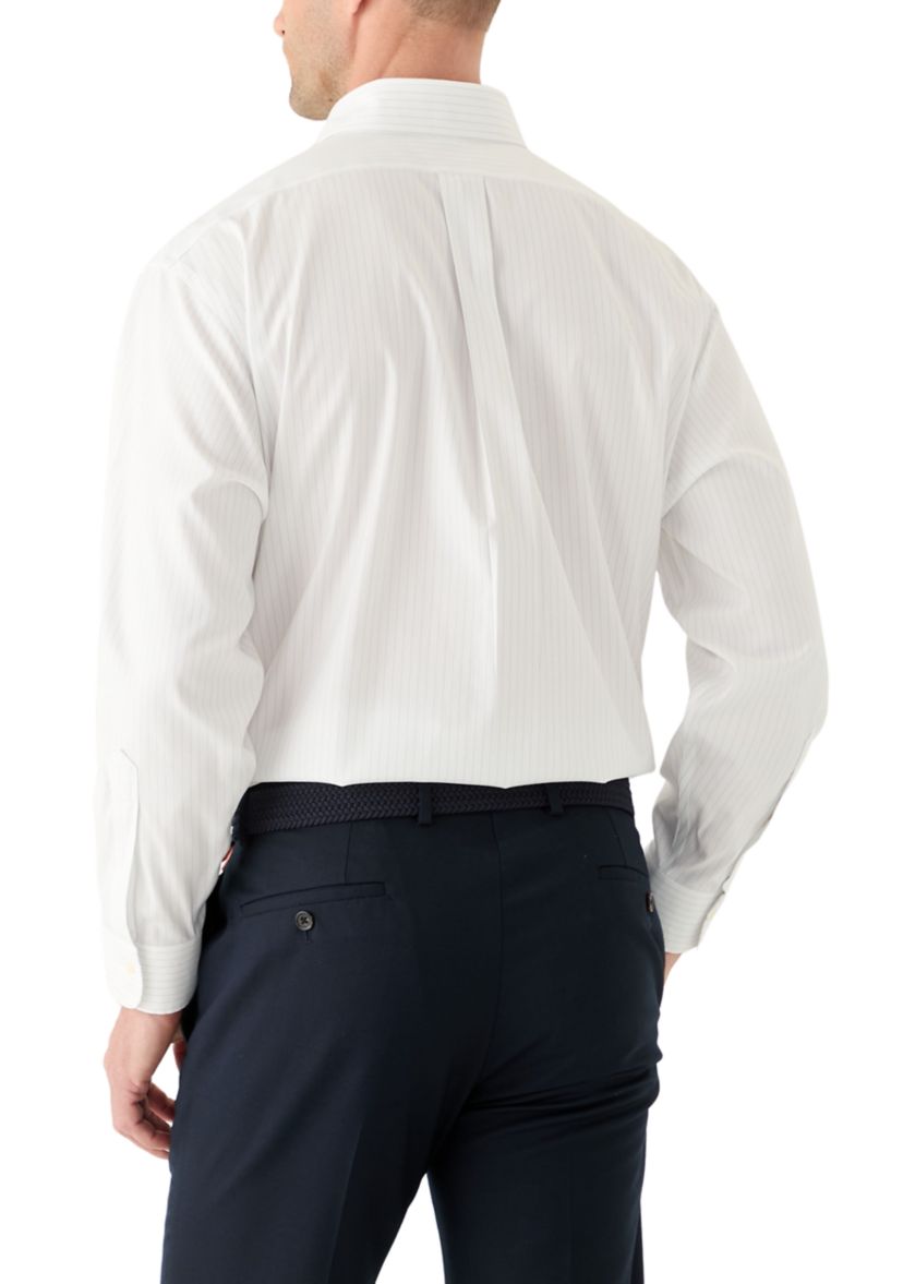 Stretch Supima Cotton Non-Iron Pinpoint Oxford Polo Button Down Collar, Pinstripe Dress Shirt