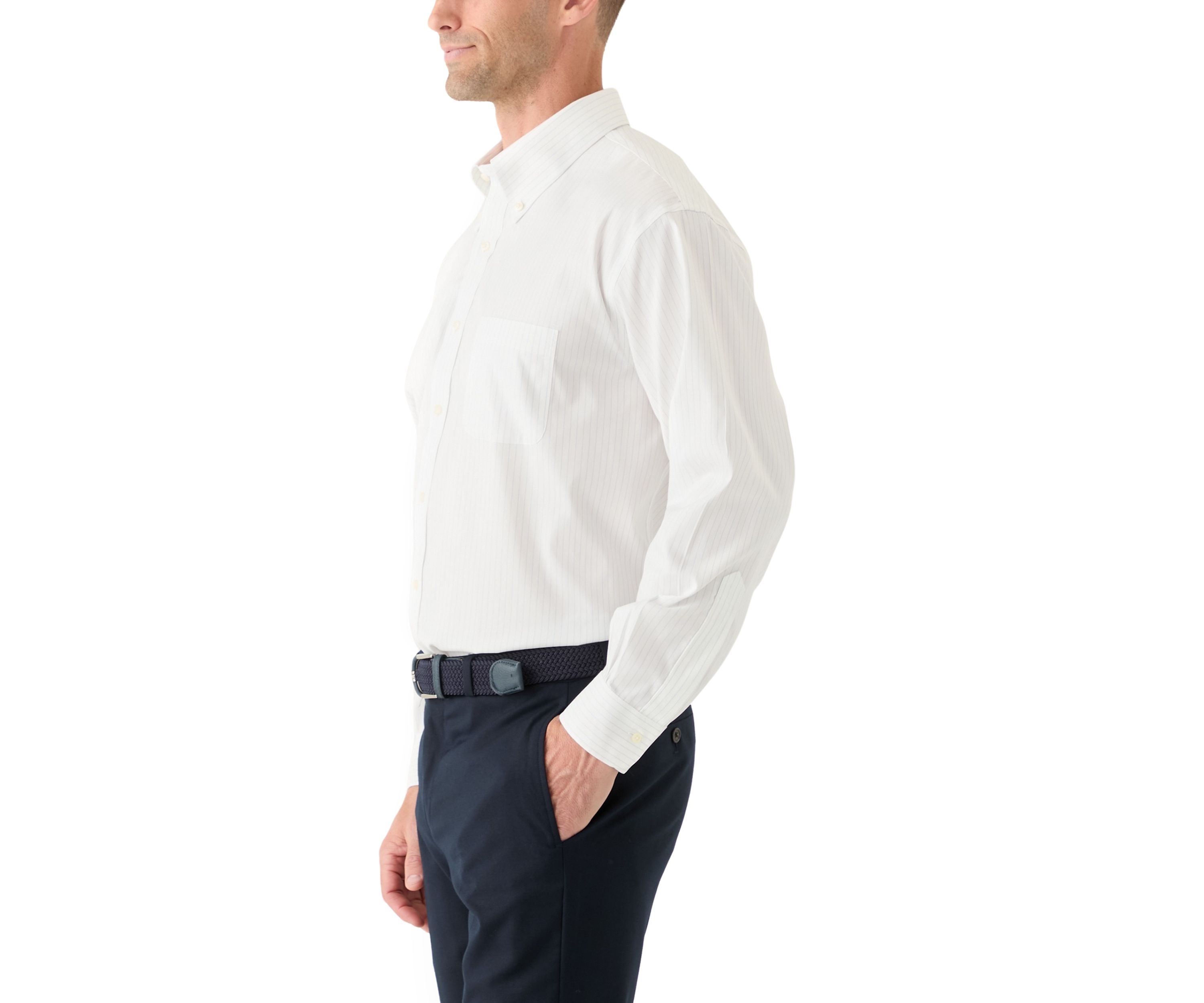 Stretch Supima Cotton Non-Iron Pinpoint Oxford Polo Button Down Collar, Pinstripe Dress Shirt