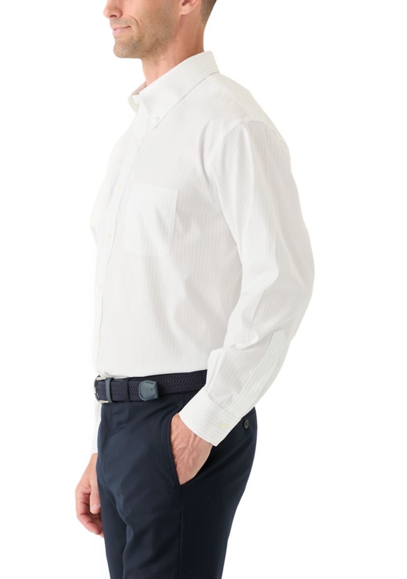 Stretch Supima Cotton Non-Iron Pinpoint Oxford Polo Button Down Collar, Pinstripe Dress Shirt
