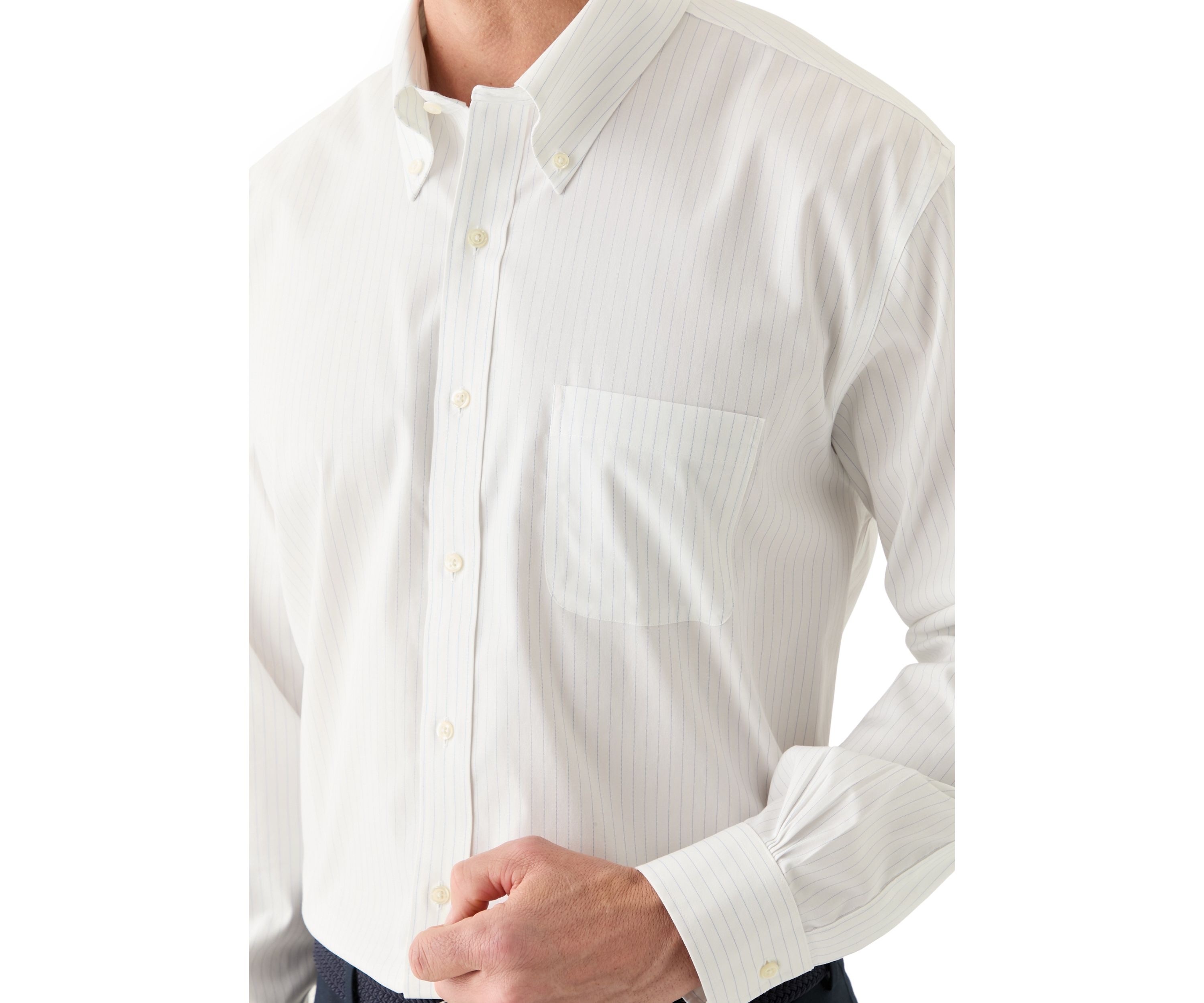 Stretch Supima Cotton Non-Iron Pinpoint Oxford Polo Button Down Collar, Pinstripe Dress Shirt